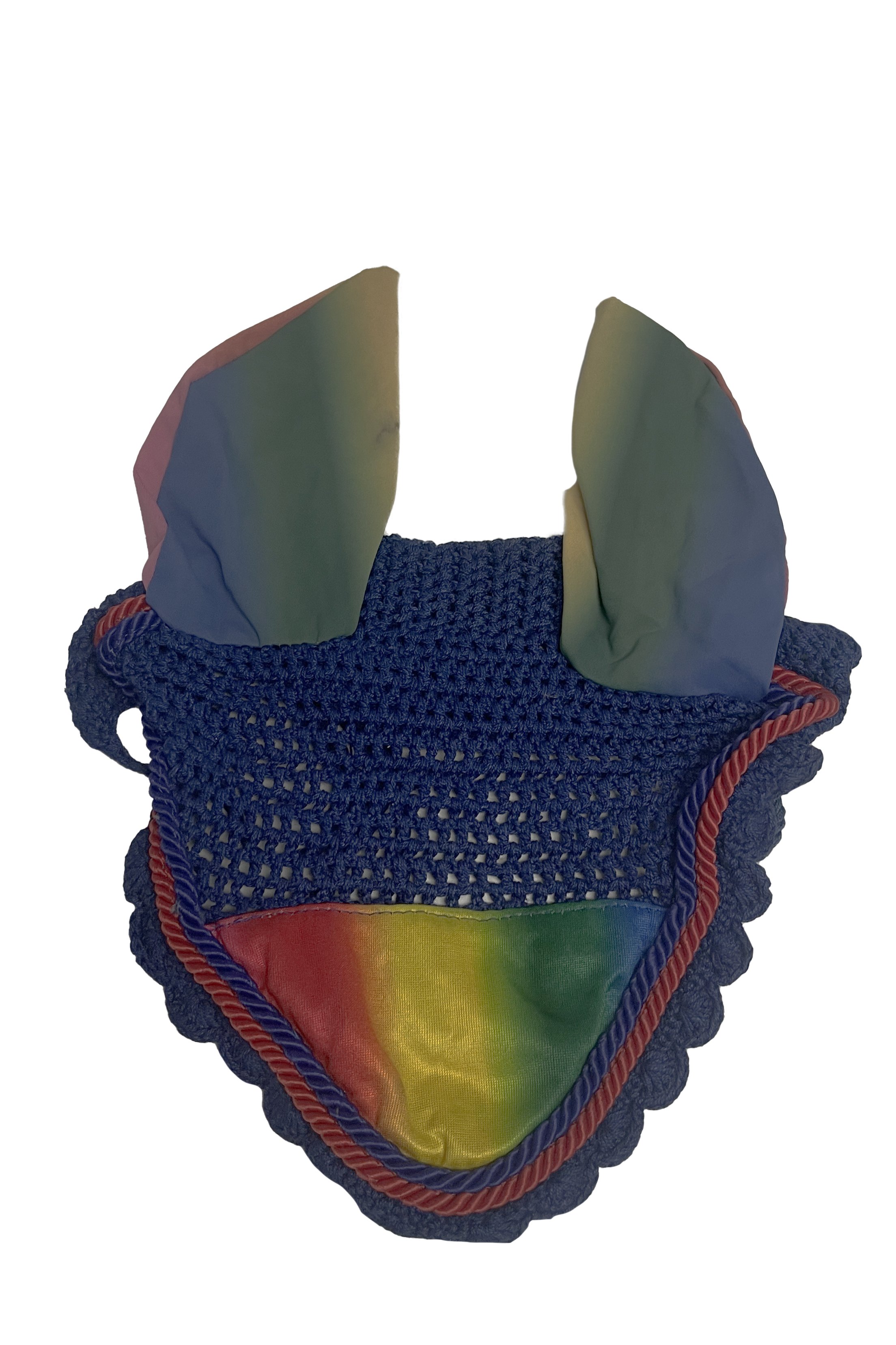 Crochet Fly Bonnet In Blue & Rainbow - Full