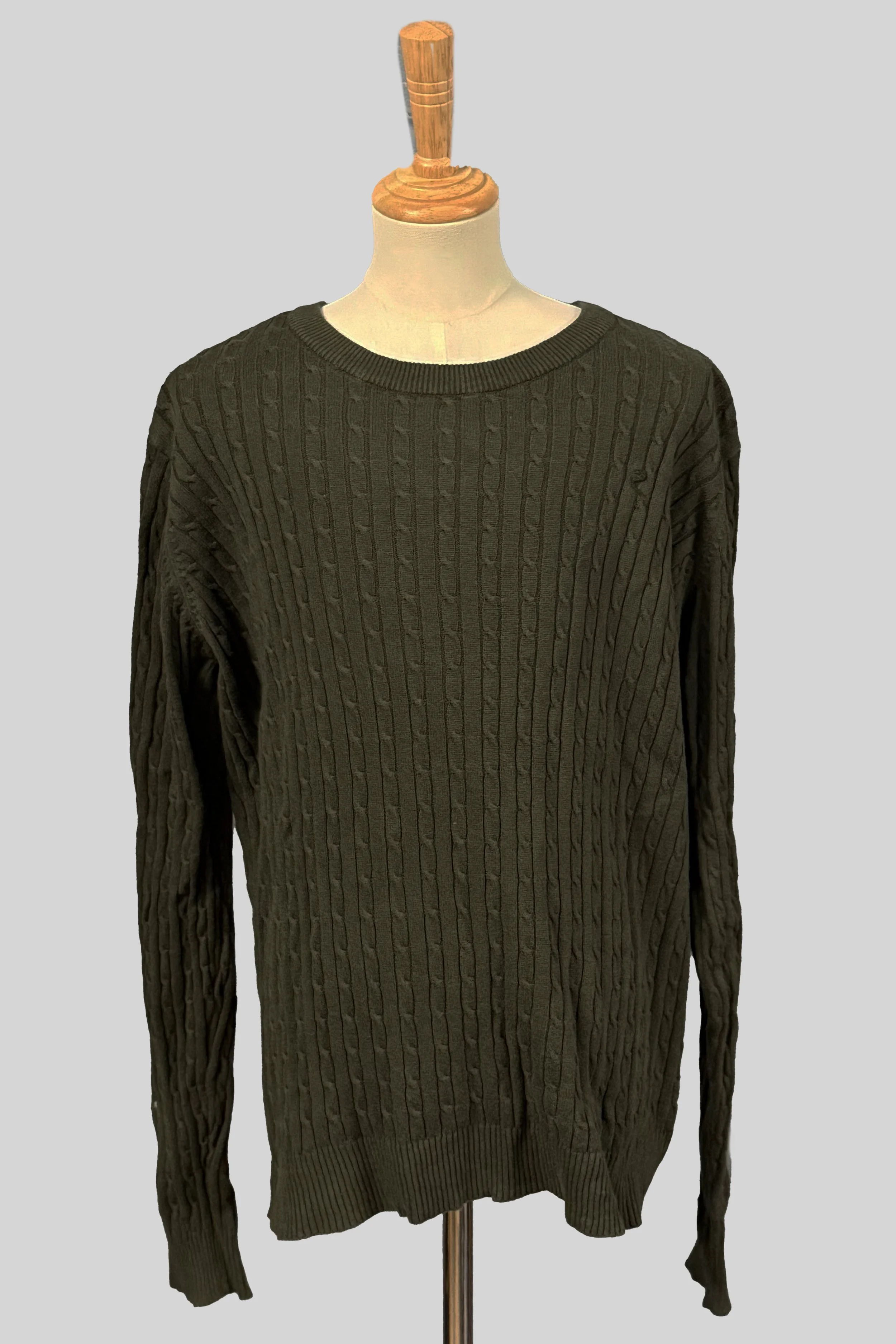 Horze Cable Knit Crew Neck Sweater In Olive - US 12