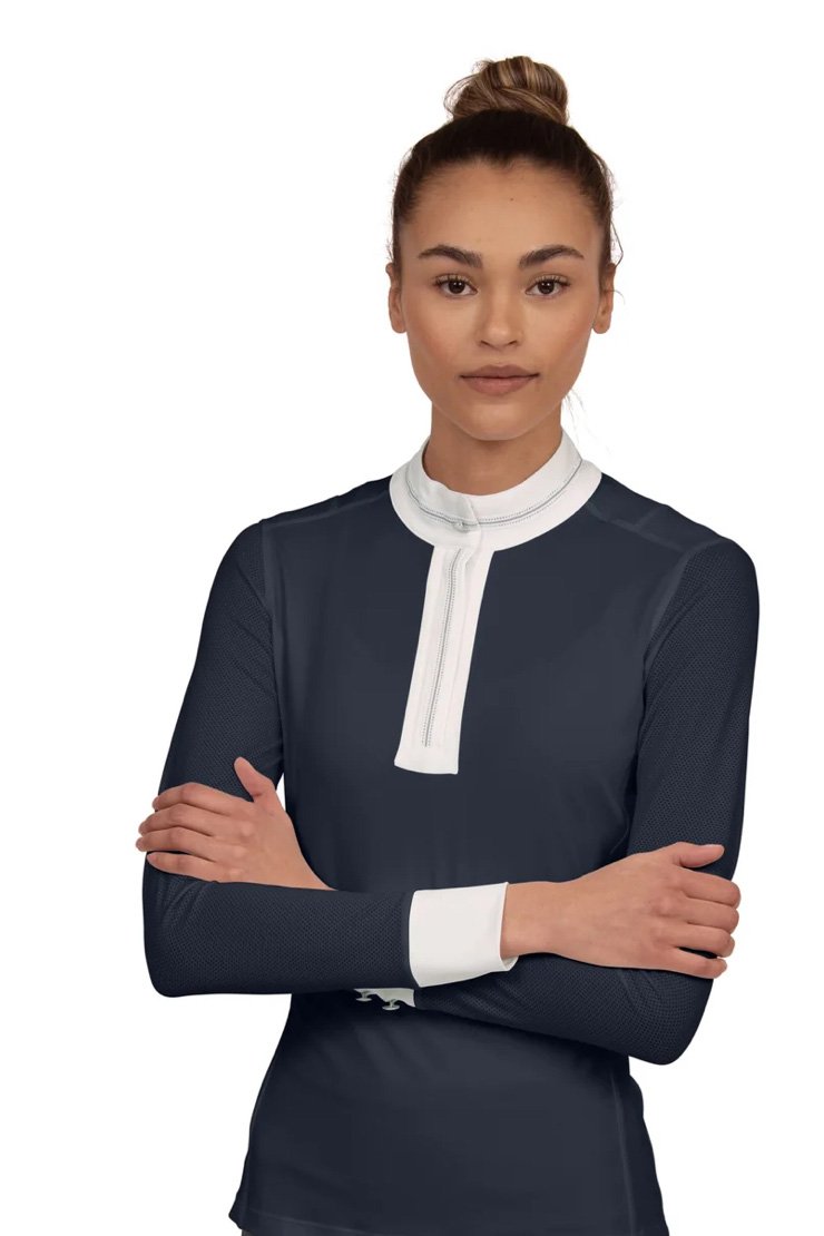 Chestnut Bay SkyCool Long Sleeve Show Shirt With Bling Accents In Navy - 2nd Round Equestrian