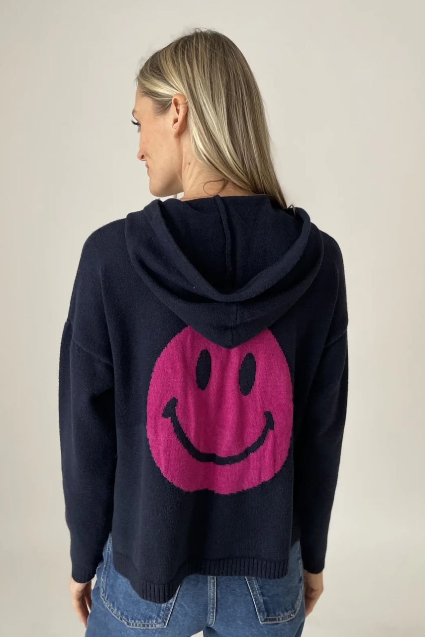 SIX FIFTY Good Mood Smiley Hoodie In Navy & Hot Pink - 2nd Round Equestrian