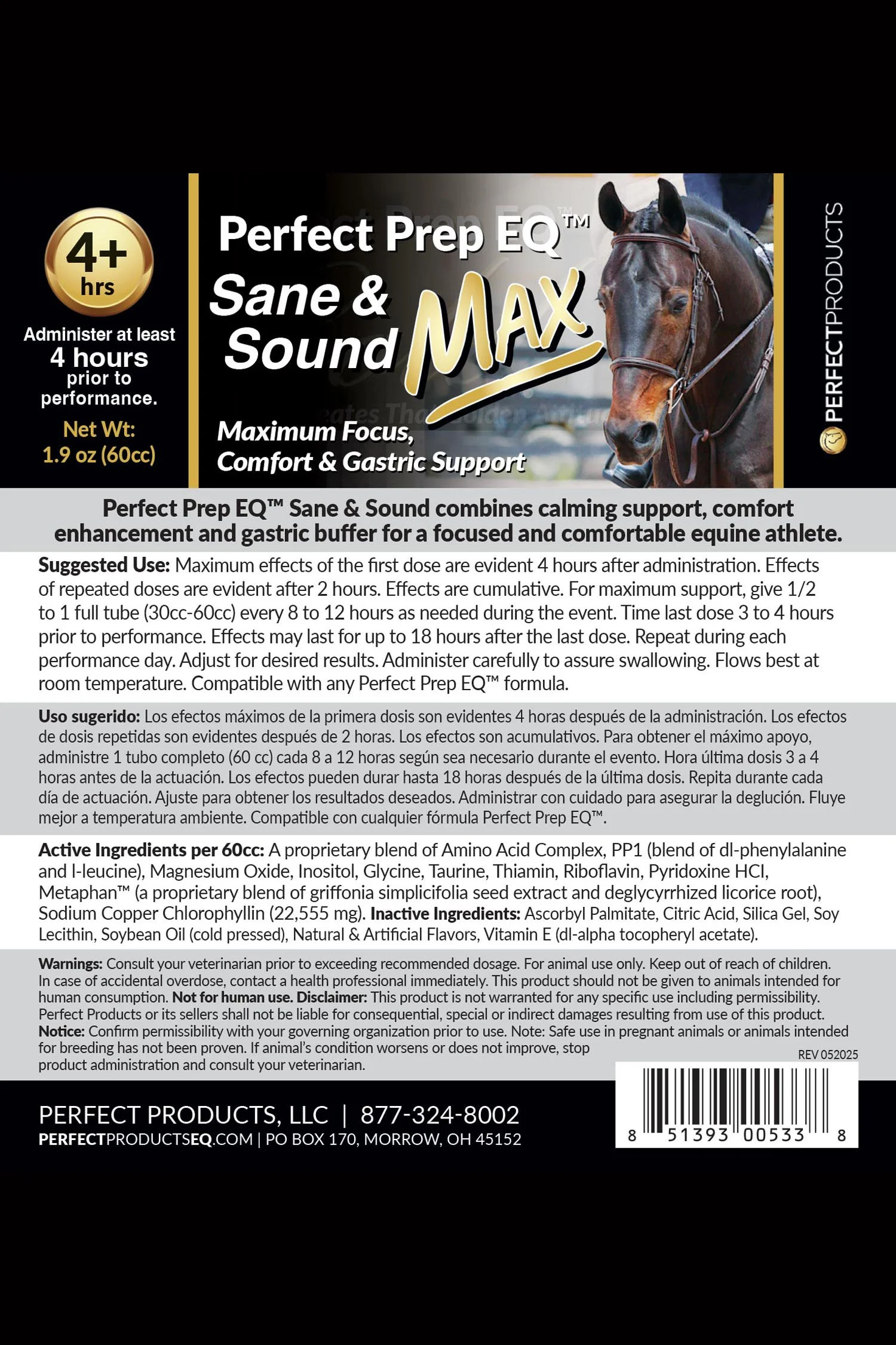 Perfect Prep EQ Sane & Sound MAX - Calming Paste - 2nd Round Equestrian