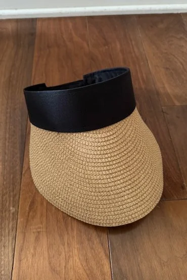 Straw Sun Visor Hat Wide Brim In Natural/Black - One Size