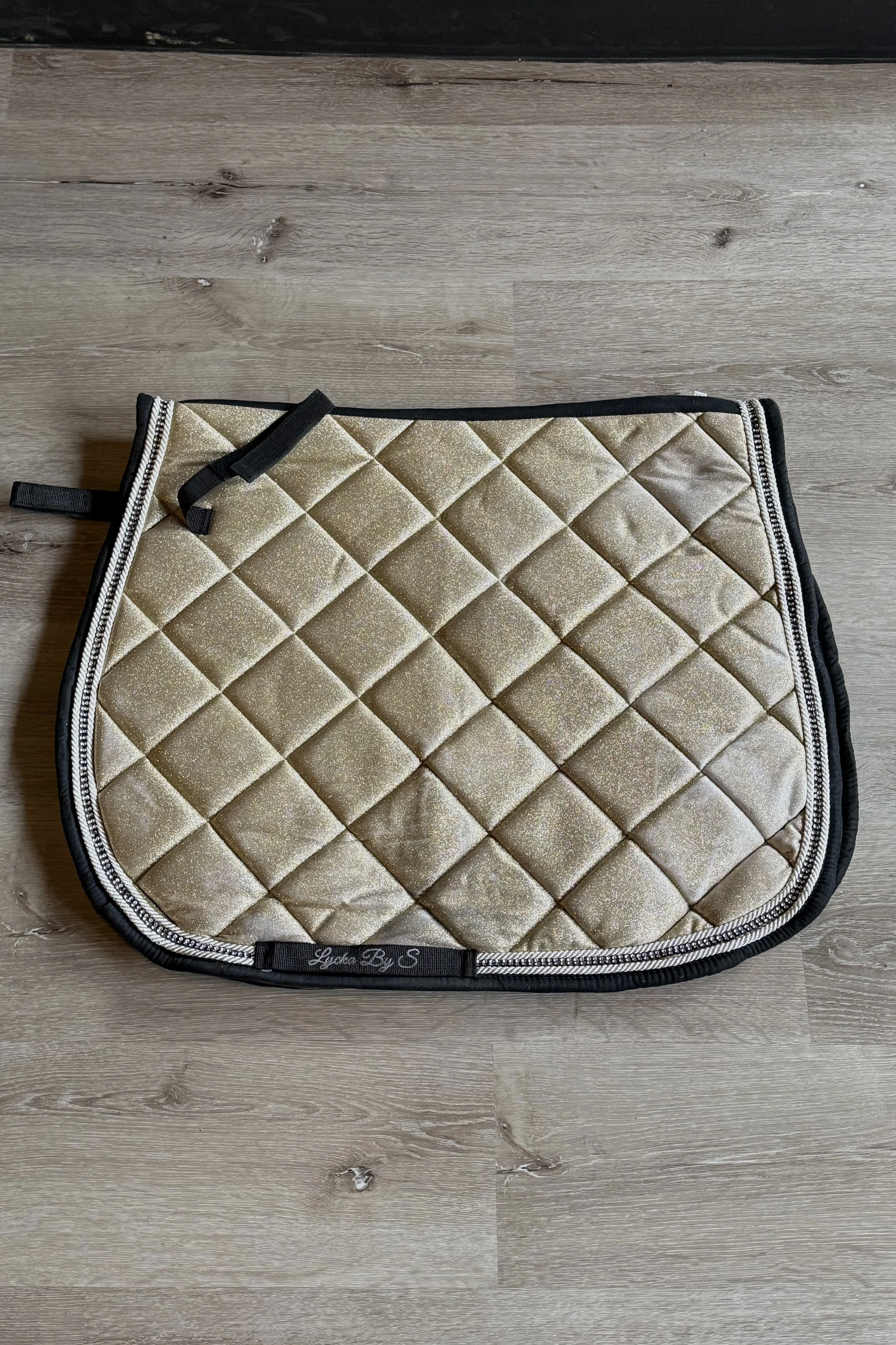 Lycka By S Glitter Saddle Pad In Black & Gold With Bling Trim - Full