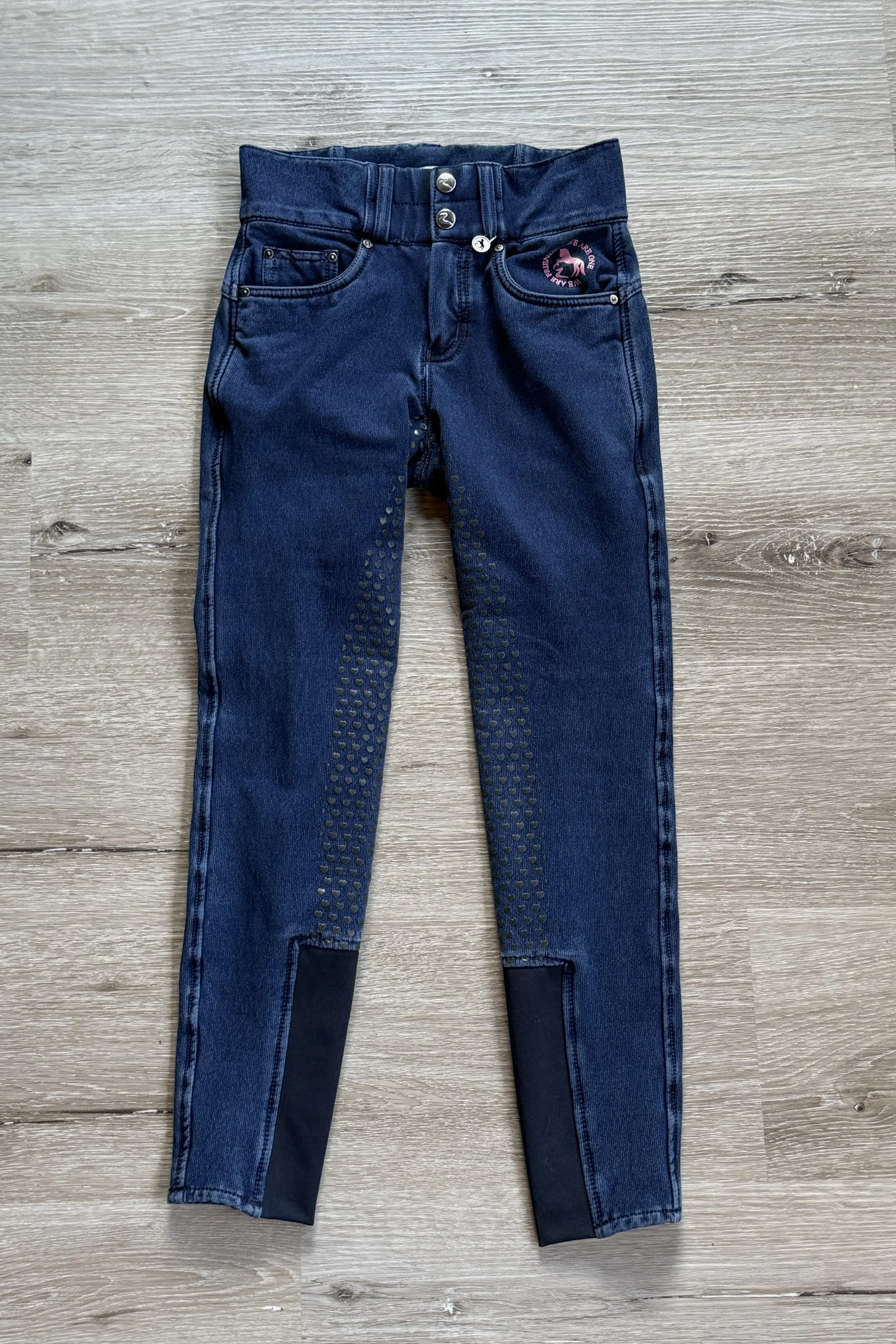 Horze Full Grip Breech In Denim Blue - Kids Medium