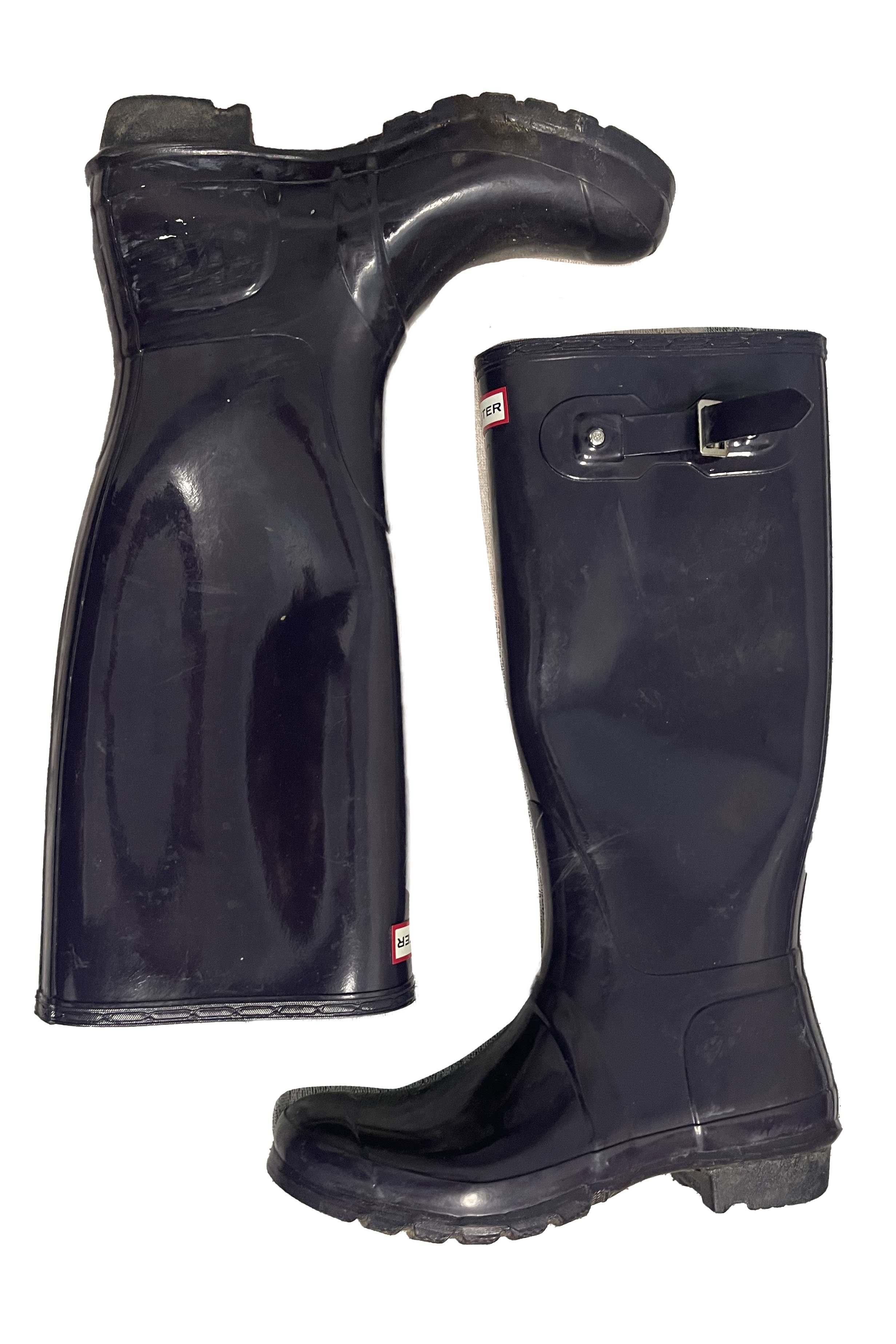 Hunter Original Tall Gloss Rain Boots In Black - US 8 - 2nd Round Equestrian