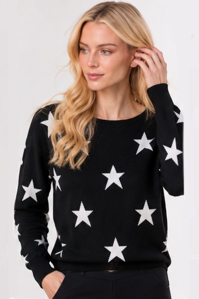 J Society Star Crew Neck Sweater In Black & White