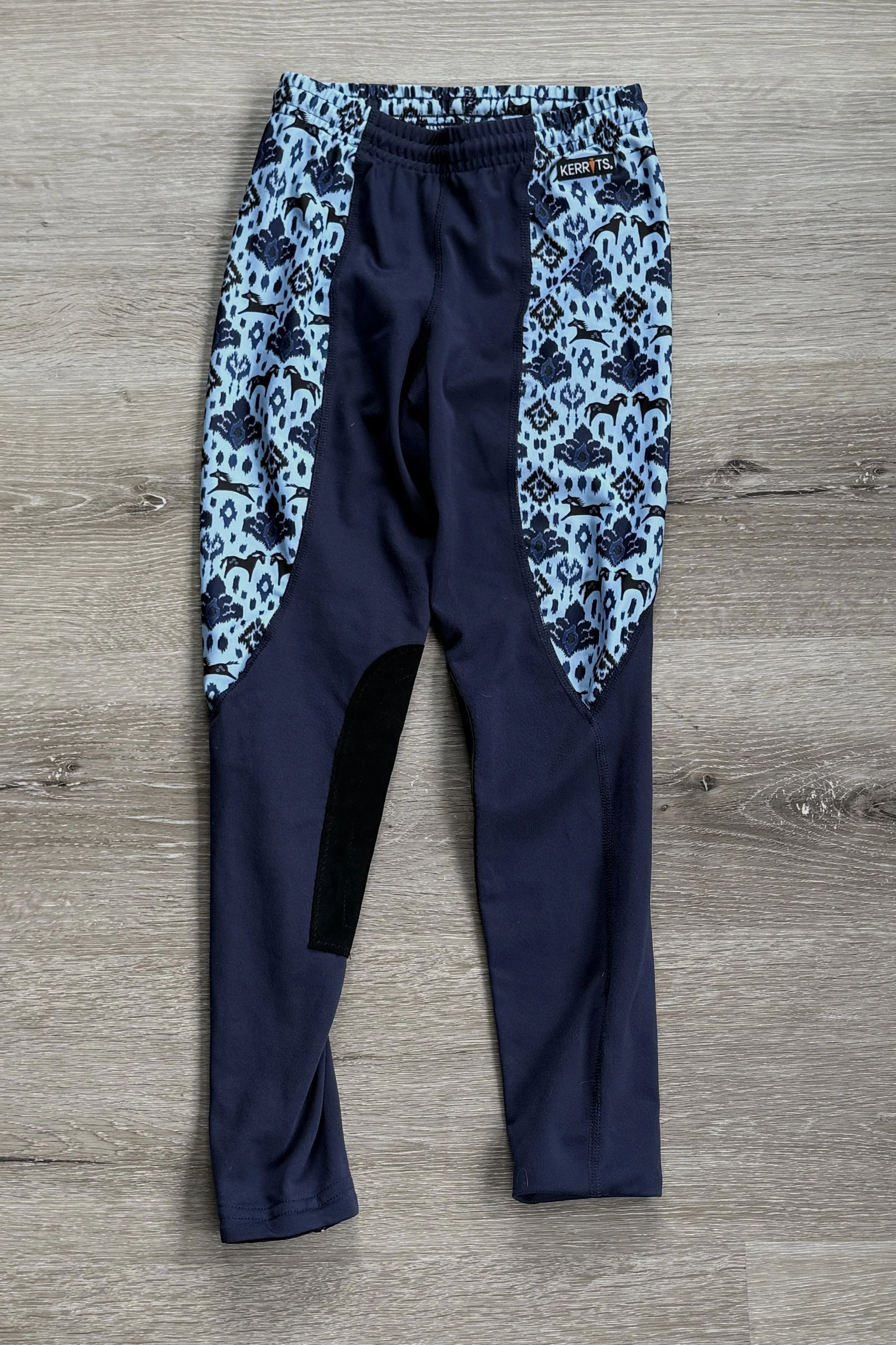 Kerrits Performance Knee Patch Tights In Blue Pattern - Kids Medium