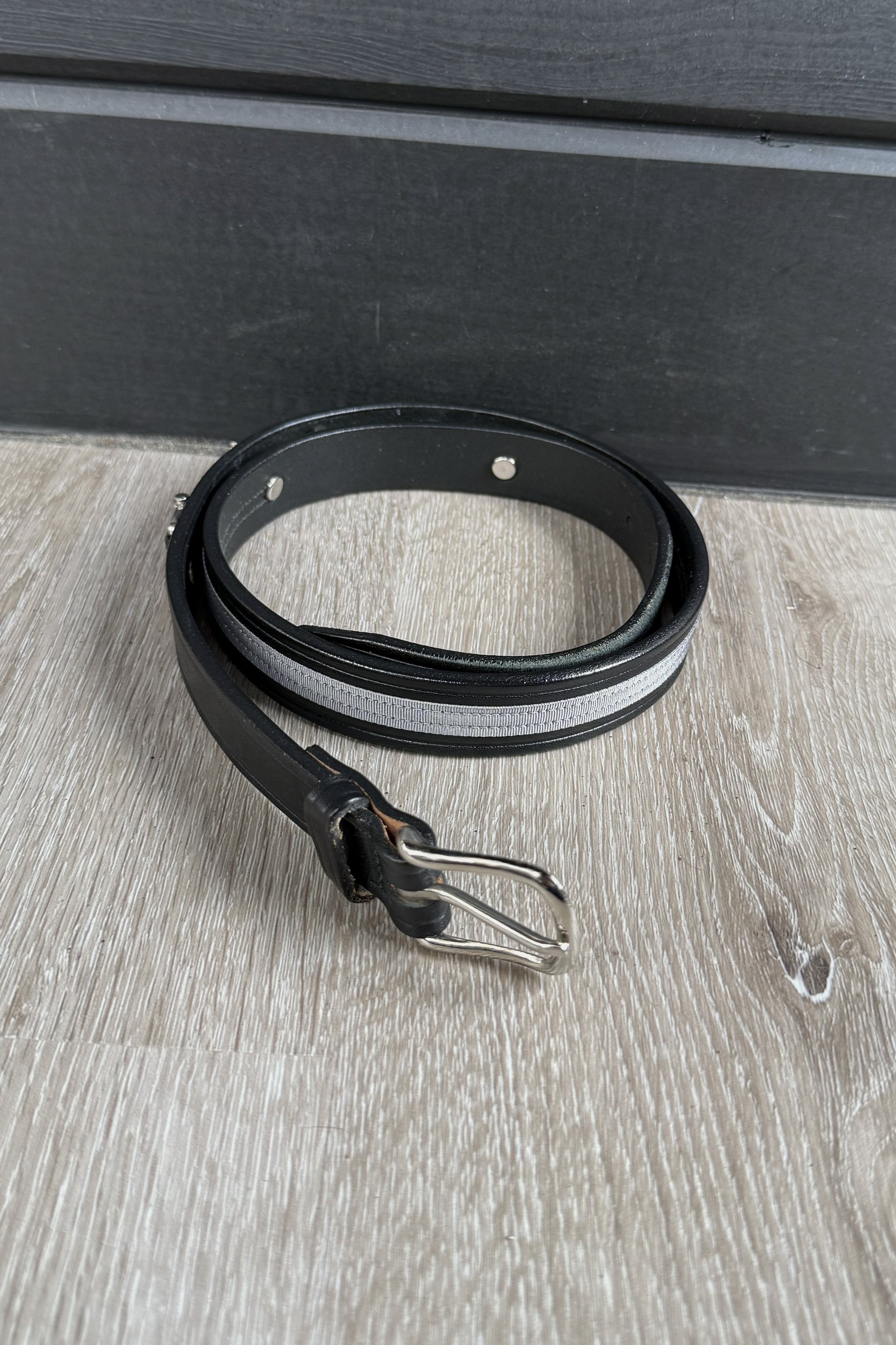 Tory Leather Ribbon & Snaffle Bits Belt In Black/Grey - 34"