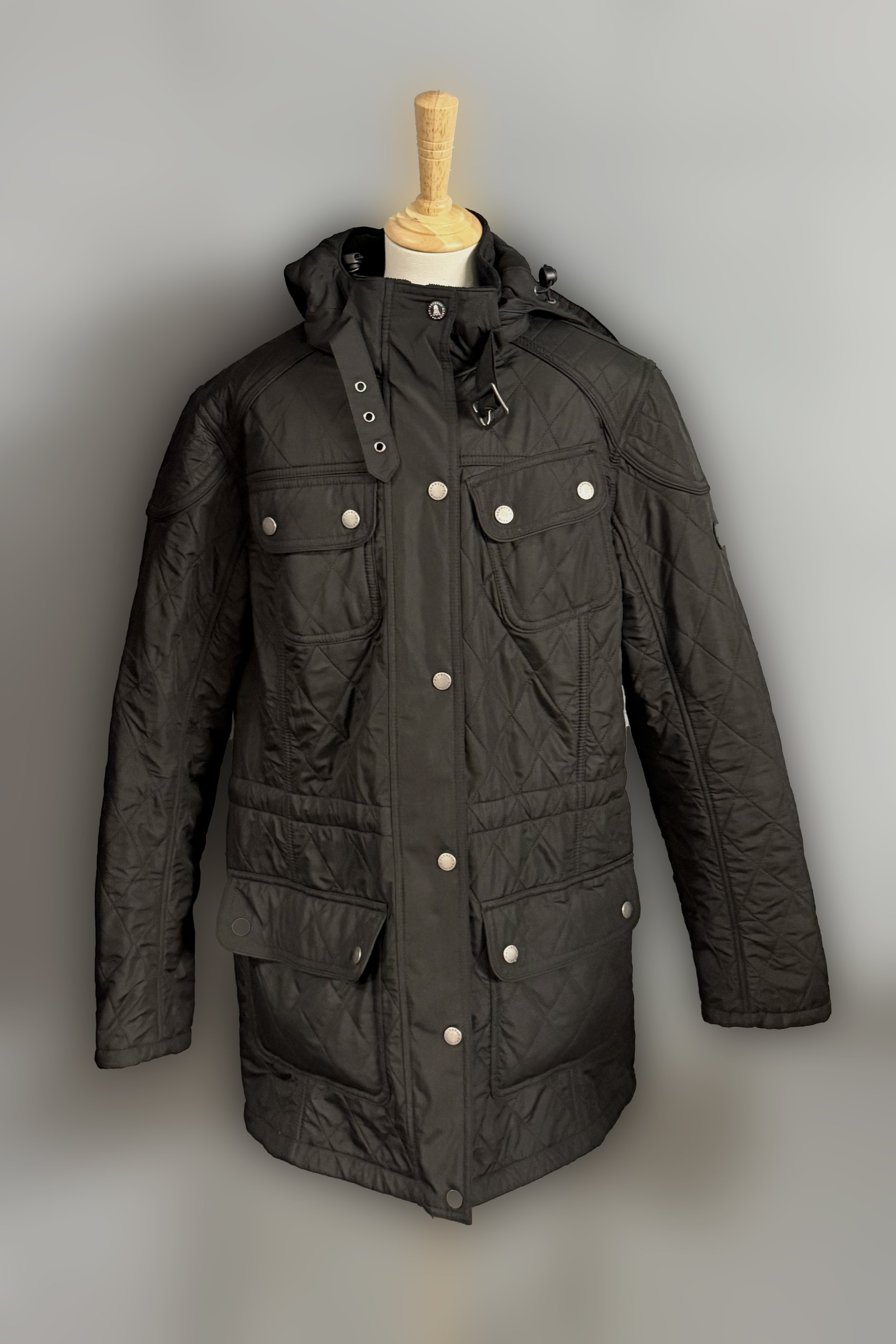Barbour Arrow Quilted Hooded Anorak Coat In Black - US 10