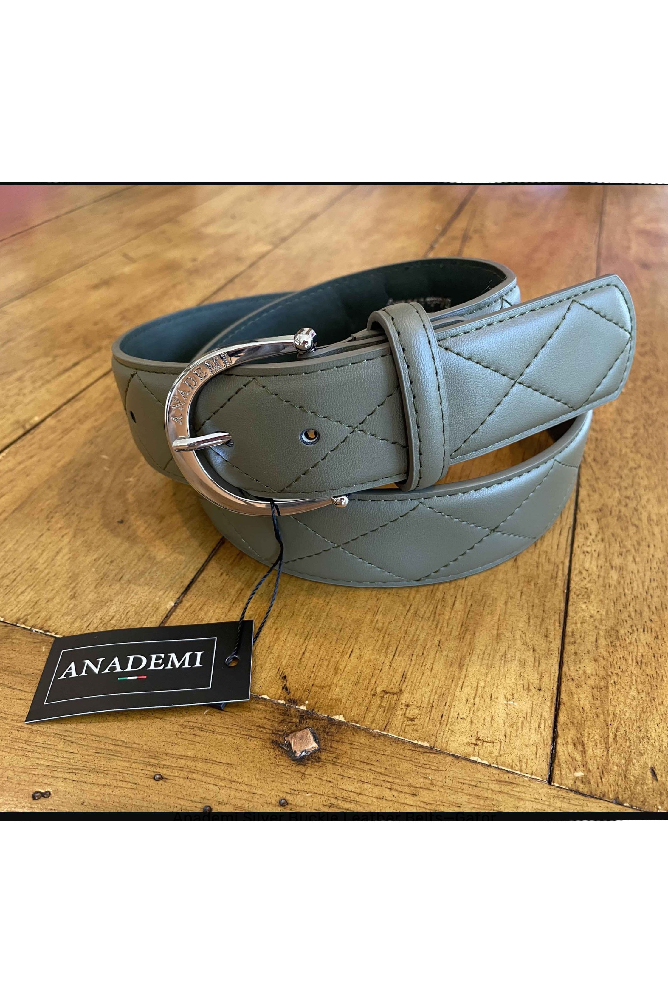 Anademi Quilted Leather Belt In Olive With Silver Buckle - 2nd Round Equestrian