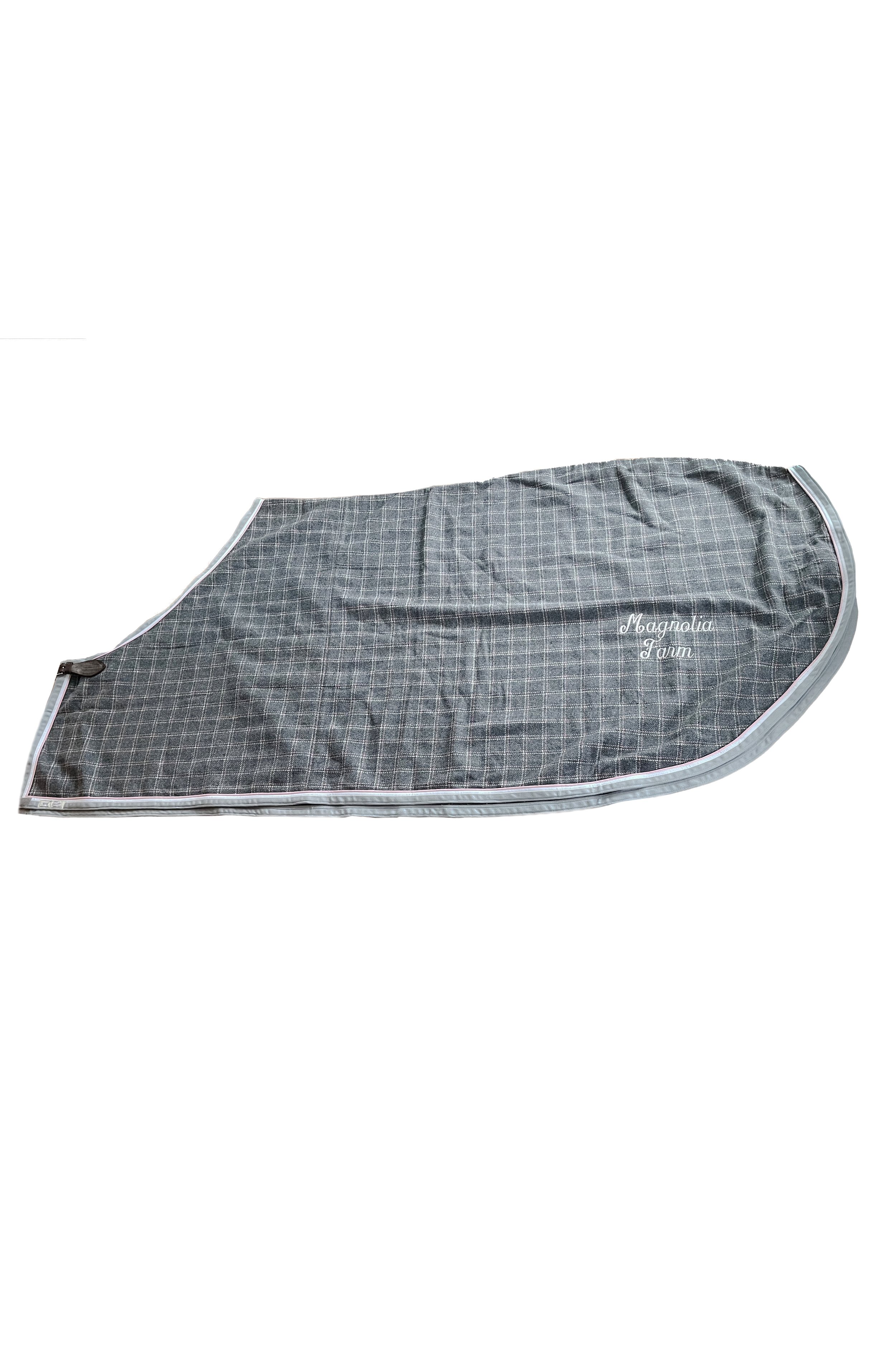 The Clothes Horses Custom Wool Cooler In Grey Plaid With Pink - 76"
