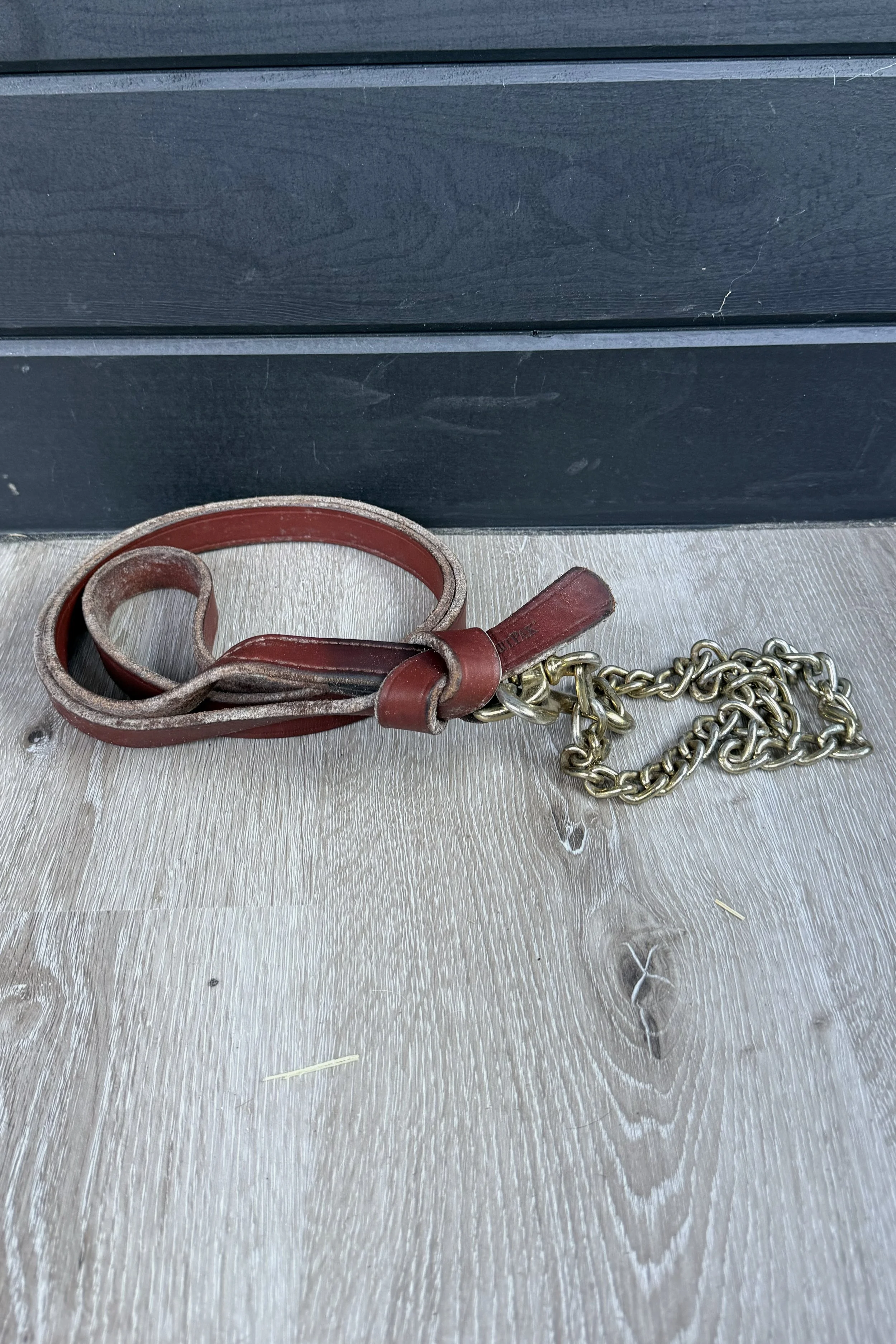 Smartpak Leather Lead with Brass Chain - Chestnut