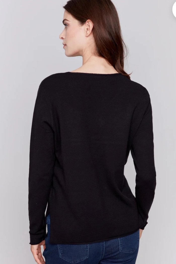 CHARLIE B Basic V-Neck Sweater In Black - XL - 2nd Round Equestrian