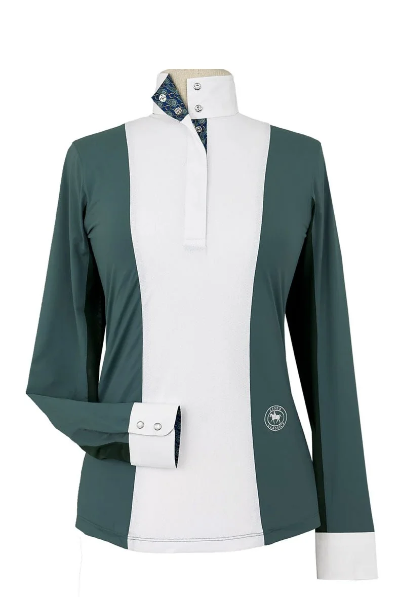 Essex Classic "Luna II" Long Sleeve Performance Show Shirt In Forest Green W/Golden Snaffle