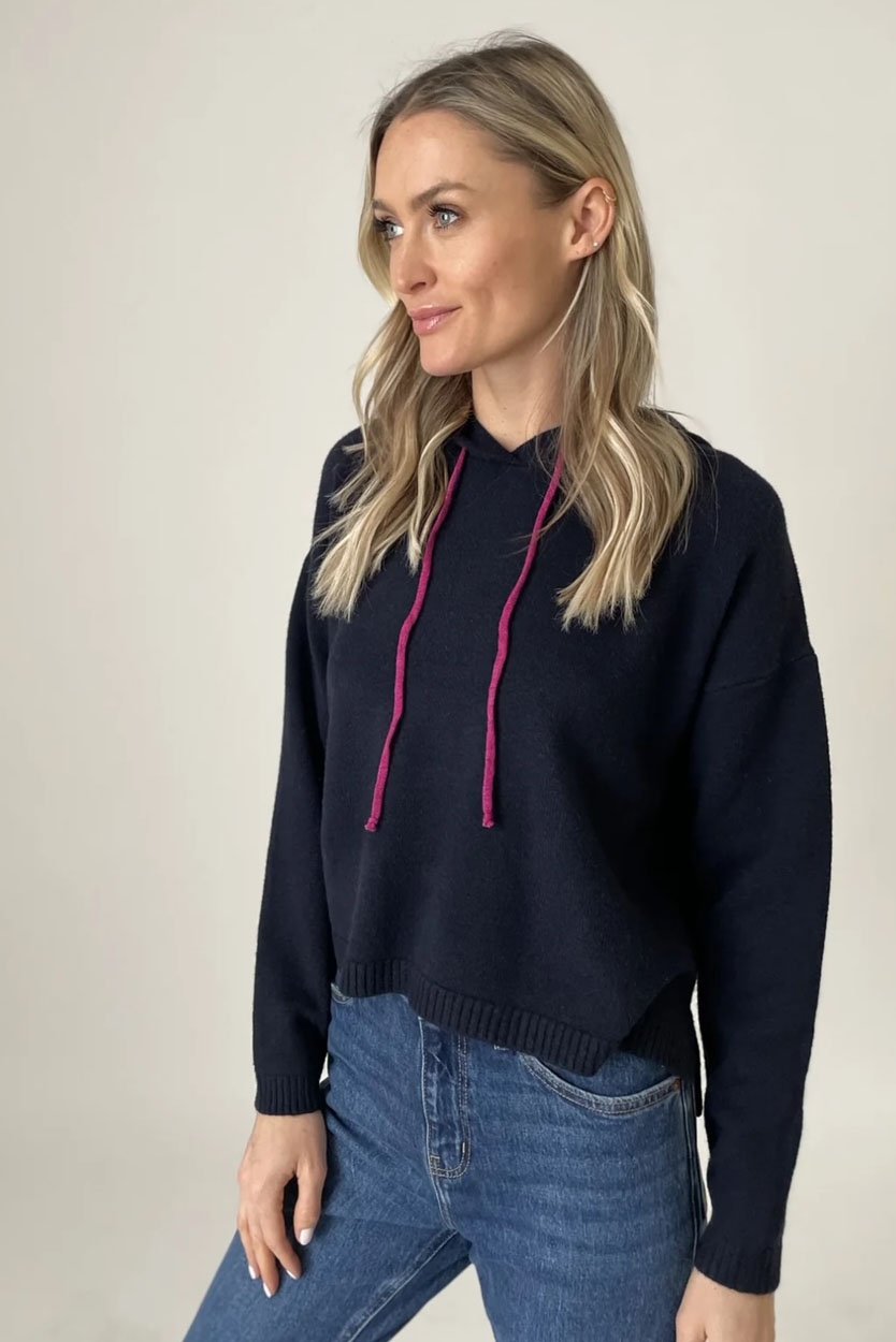 SIX FIFTY Good Mood Smiley Hoodie In Navy & Hot Pink - 2nd Round Equestrian