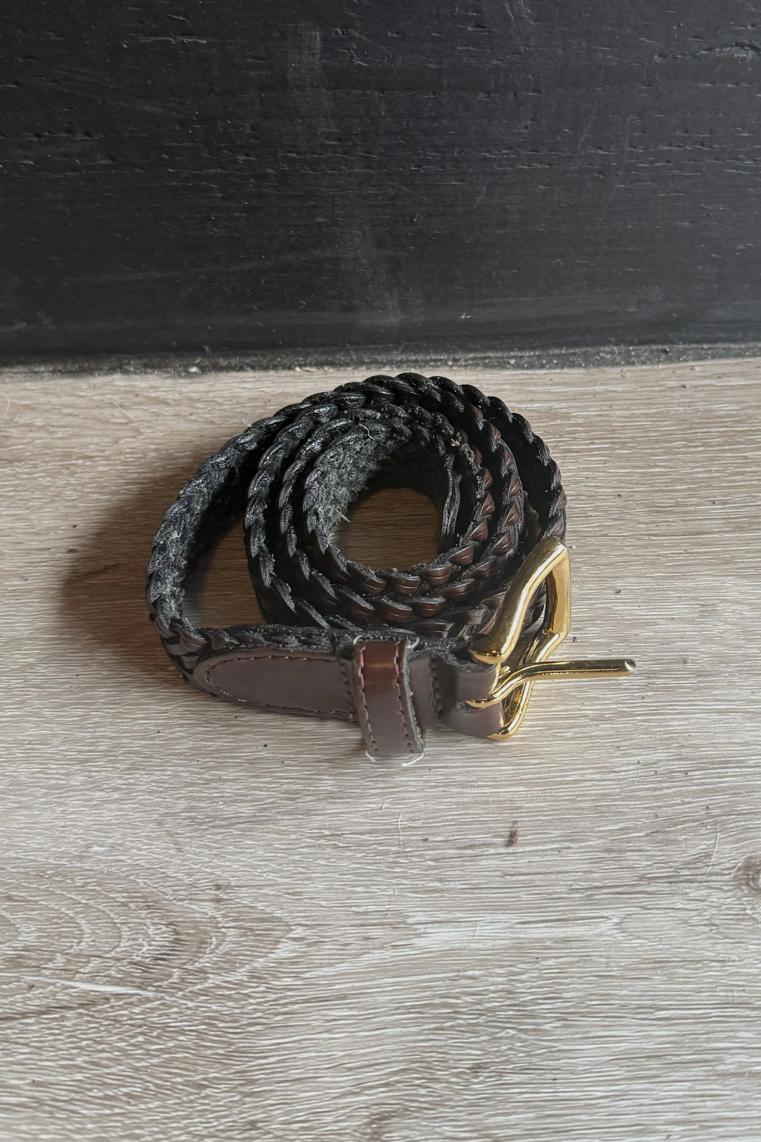 Braided Leather Belt In Brown - XS