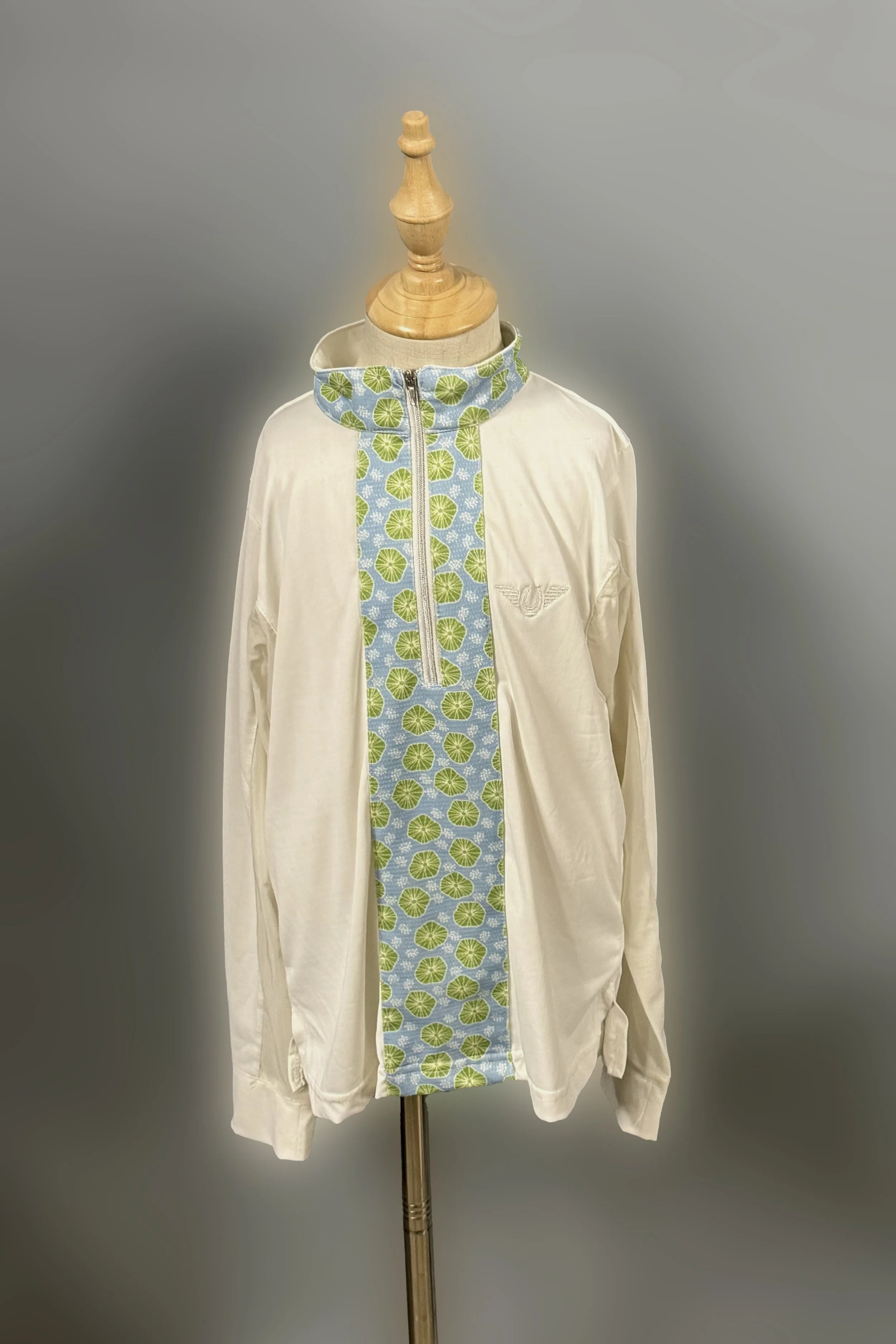 Tuffrider Iris Equicool Long Sleeve Show Shirt In White With Lilypads - Kids Medium