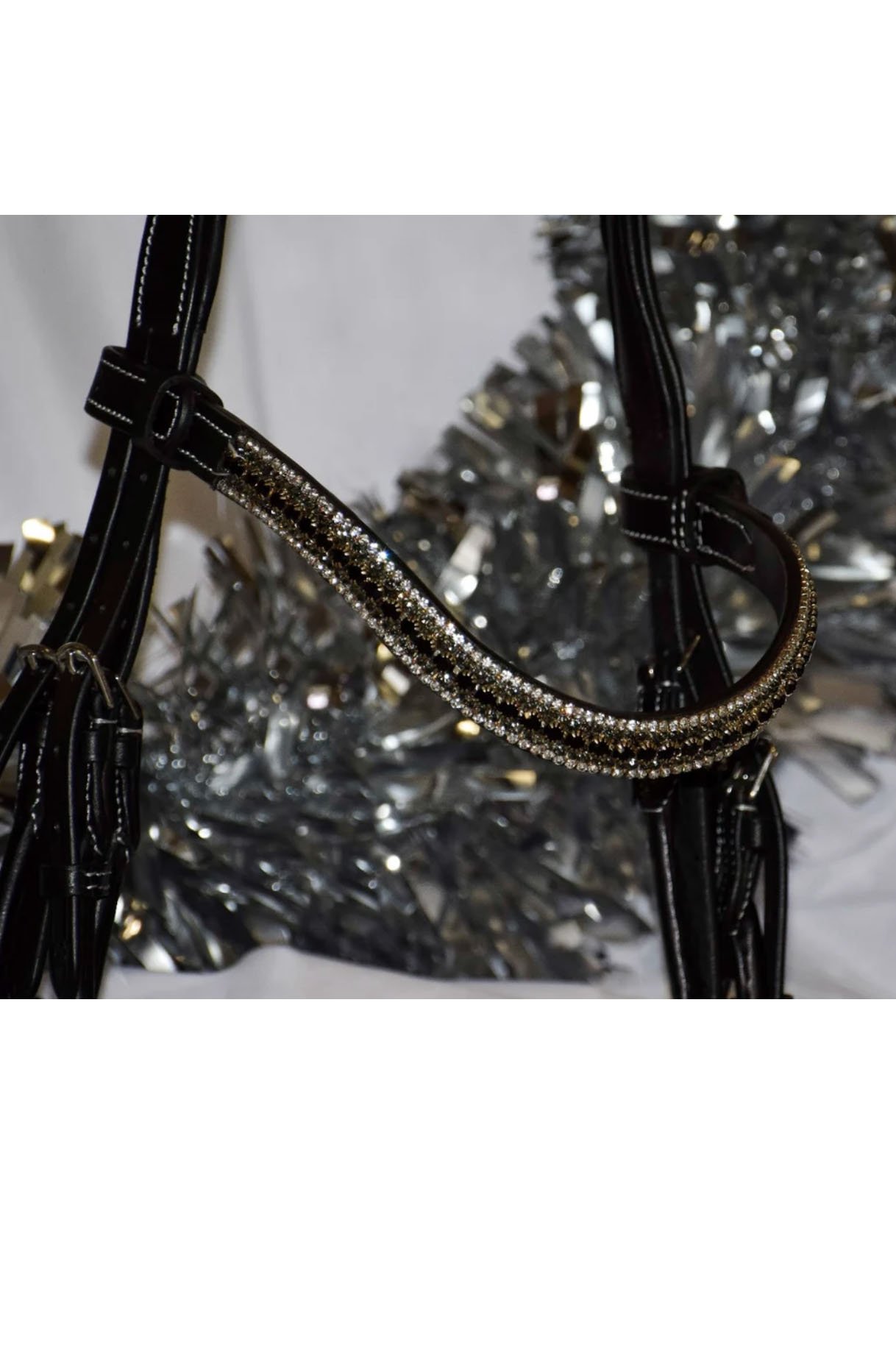 Bridleberry Wave Crystal Browband In Black & Silver - Full
