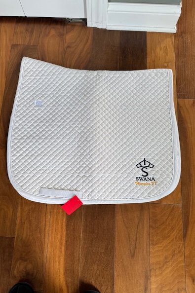 Dover Saddlery Dressage Pad in white with Swedish Champion Embroidery - Full