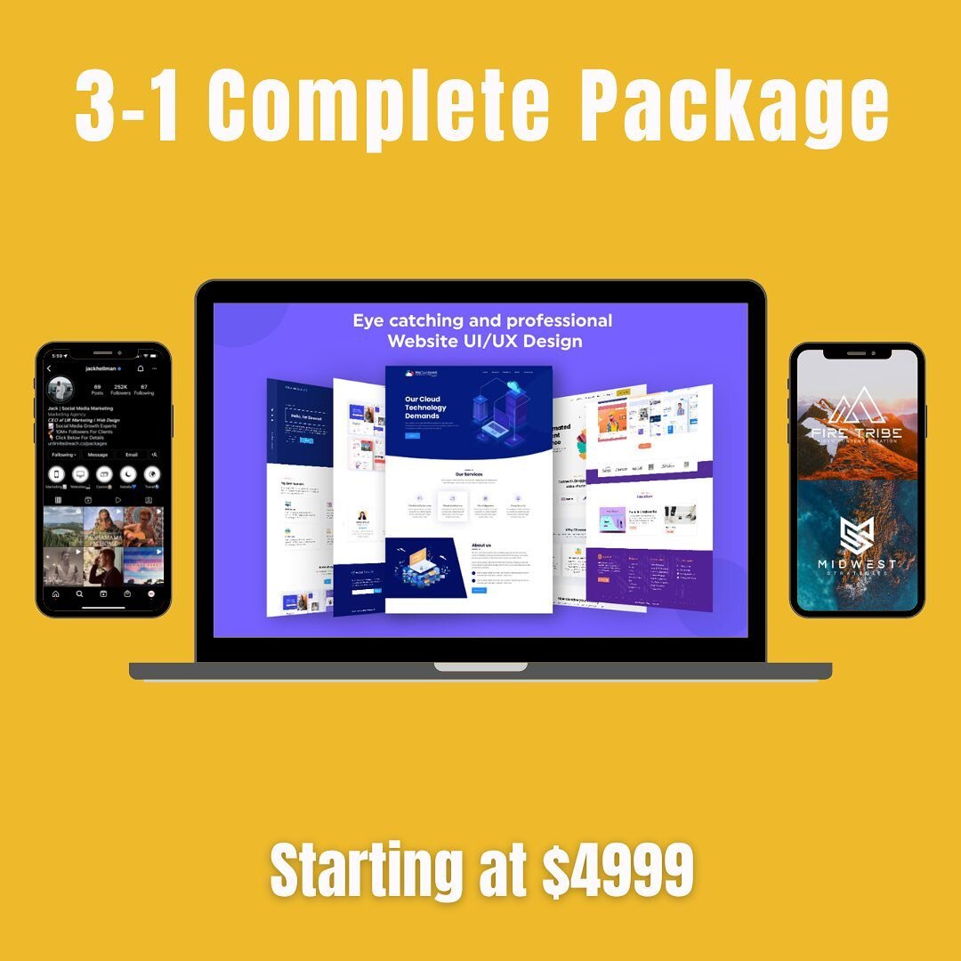 What's better then getting all 3 of our Social Media Marketing essentials for $4,999?

Whats included? Landing webpage ( fully automated for all devices) + business logo design ( up to 3 variations ) + social media boost to get your #business started
