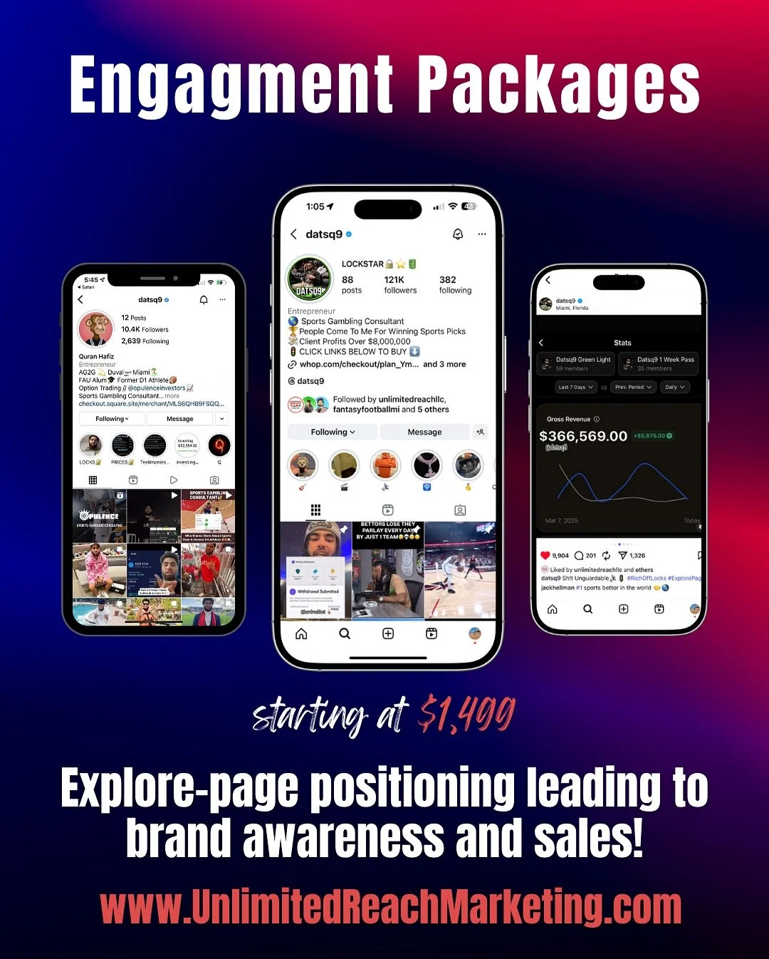 🚀 Ready to blow up your profile and sales?

Our longest client DATSQ9 started with us at 10k 📈 After 3 years he&rsquo;s built an organic business following of 120,000+ and generates over $250,000 a week in sales due to his Green Light Plays incredi