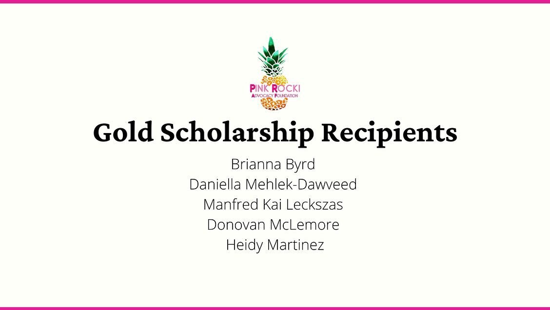 Congratulations to our Gold Scholarship Recipients 🥳🎓🎉

🍍 Brianna Byrd 
🍍 Daniella Mehlek-Dawveed 
🍍 Kai Leckszas 
🍍 Donovan McLemore 
🍍 Heidy Martinez