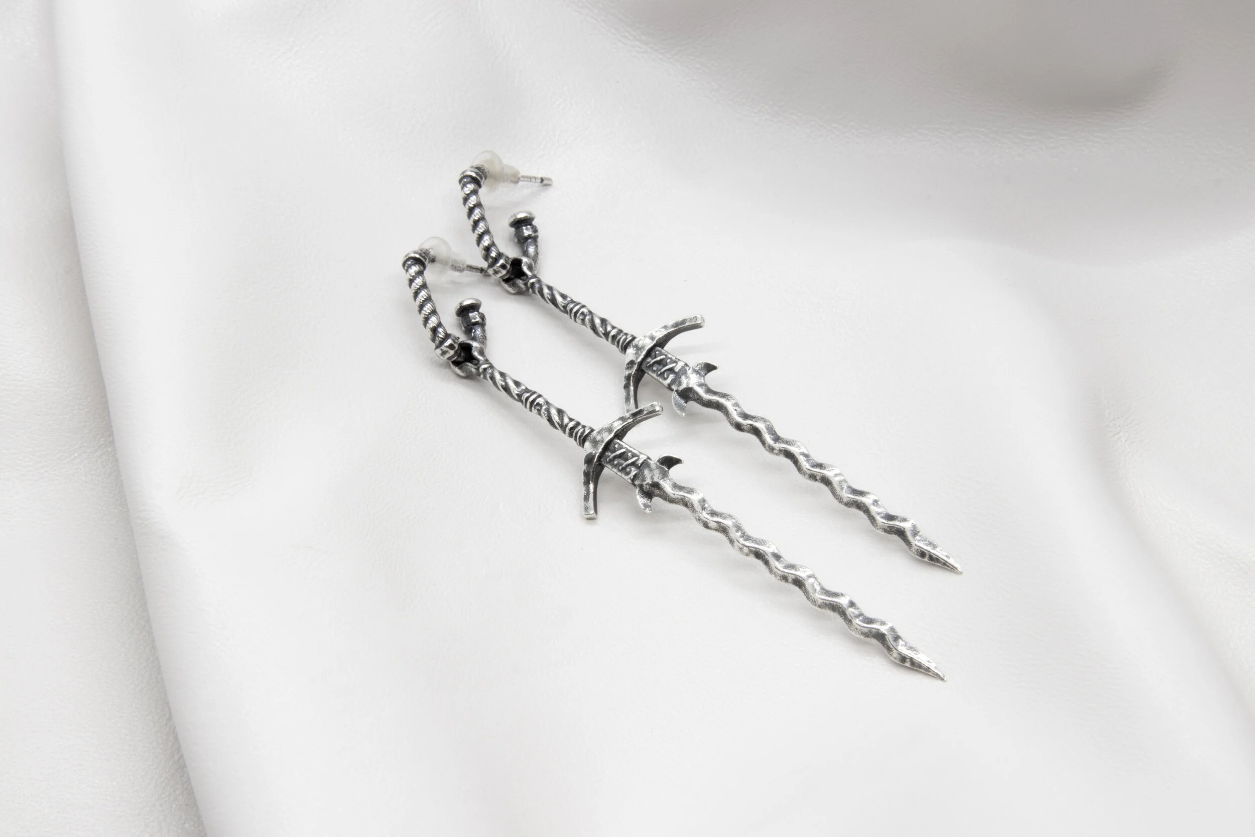 Zweihander Earrings, 2020, Sterling Silver