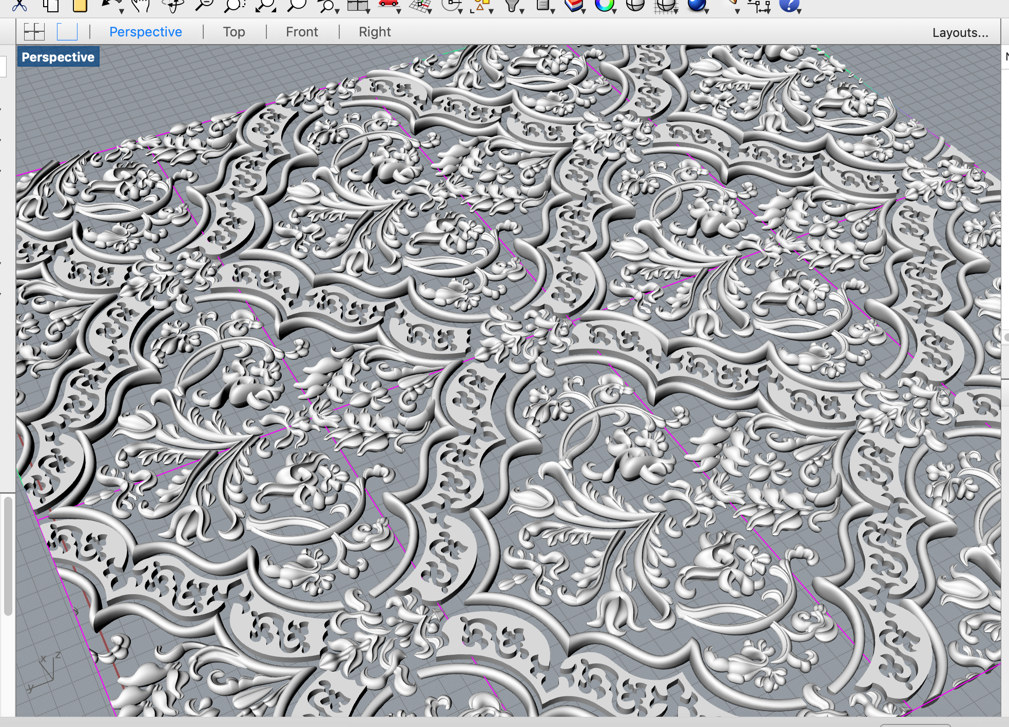 Scroll work made flat to be rolled across ring surface with UV curves