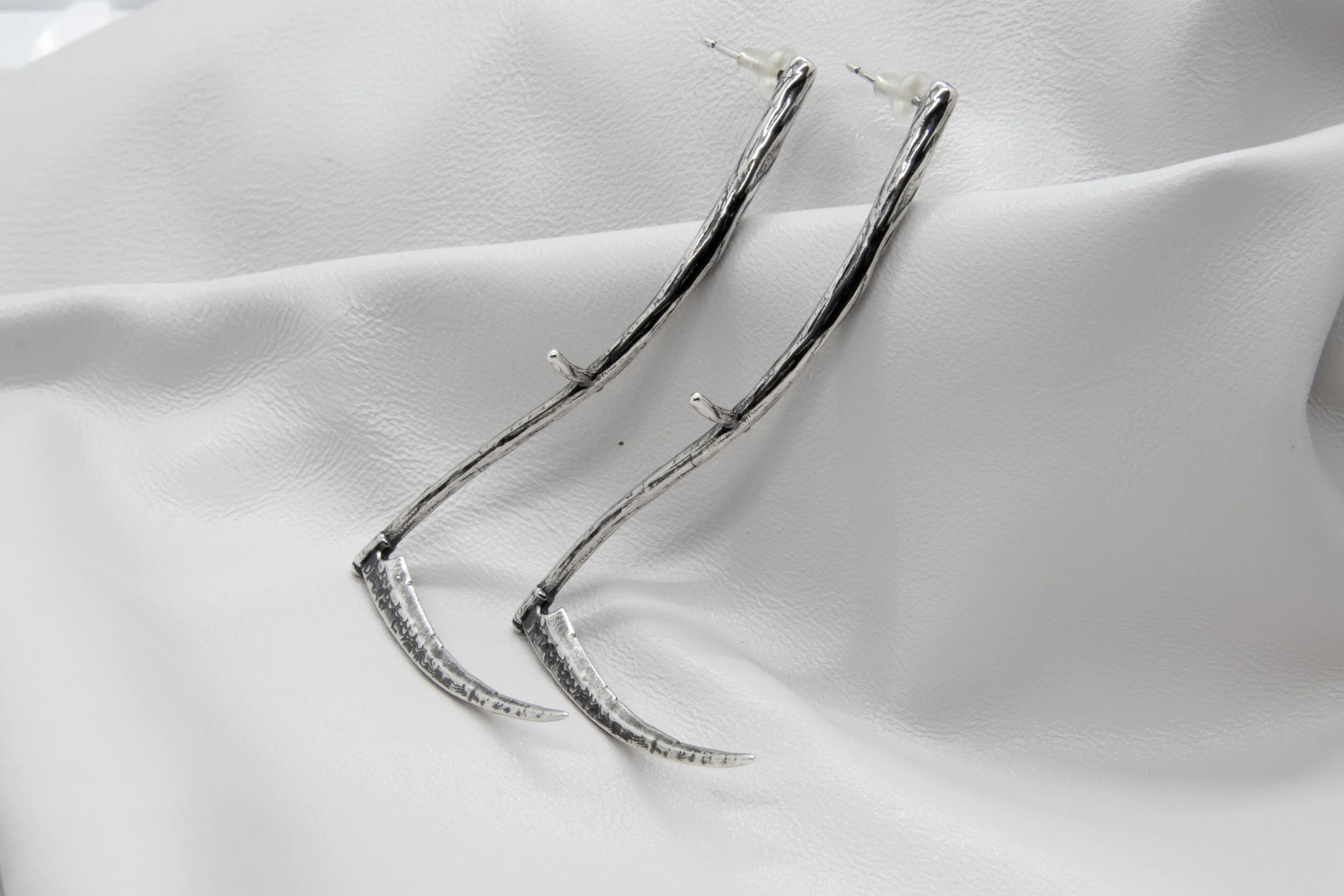Sickle Earrings, 2021, Sterling Silver  
