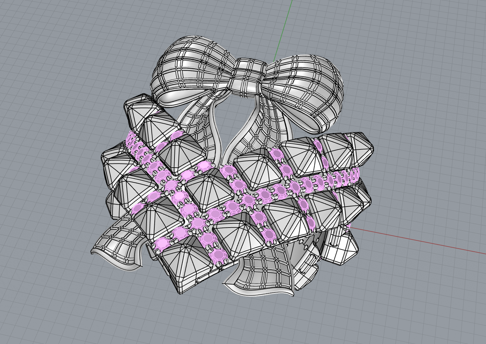 Bow and Studs ring, Rhino 3d, 2021