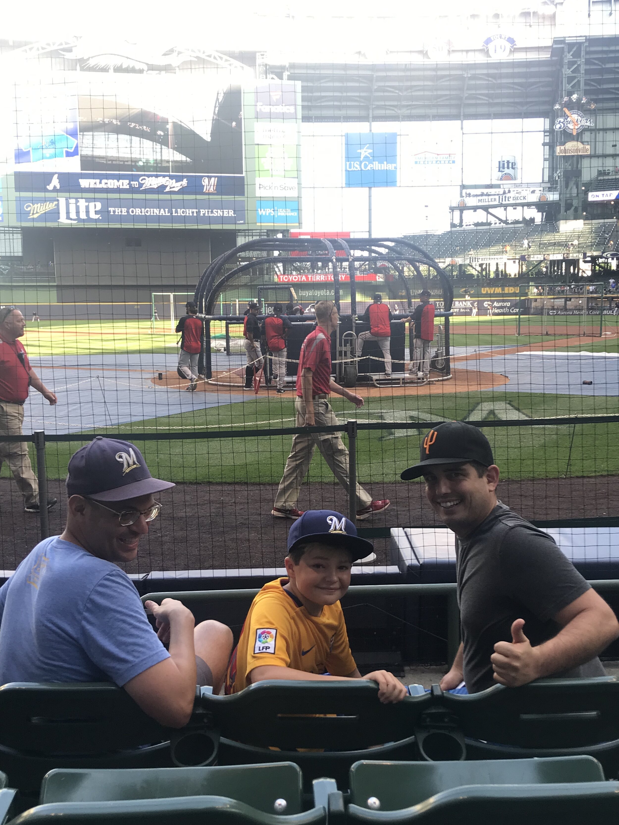 Ollie, Braden and Sam at Miller Park in Milwaukee, home of the Brewers