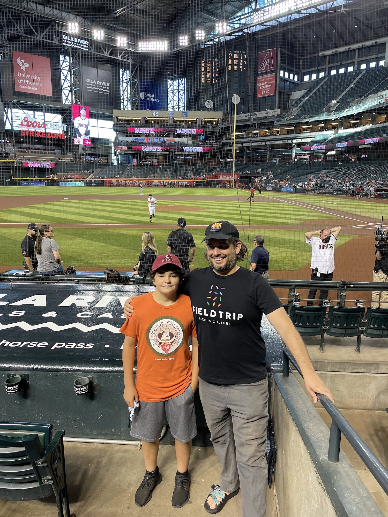 Ollie and Uncle Braden at Chase Field in Phoenix, AZ, home of the Diamondbacks