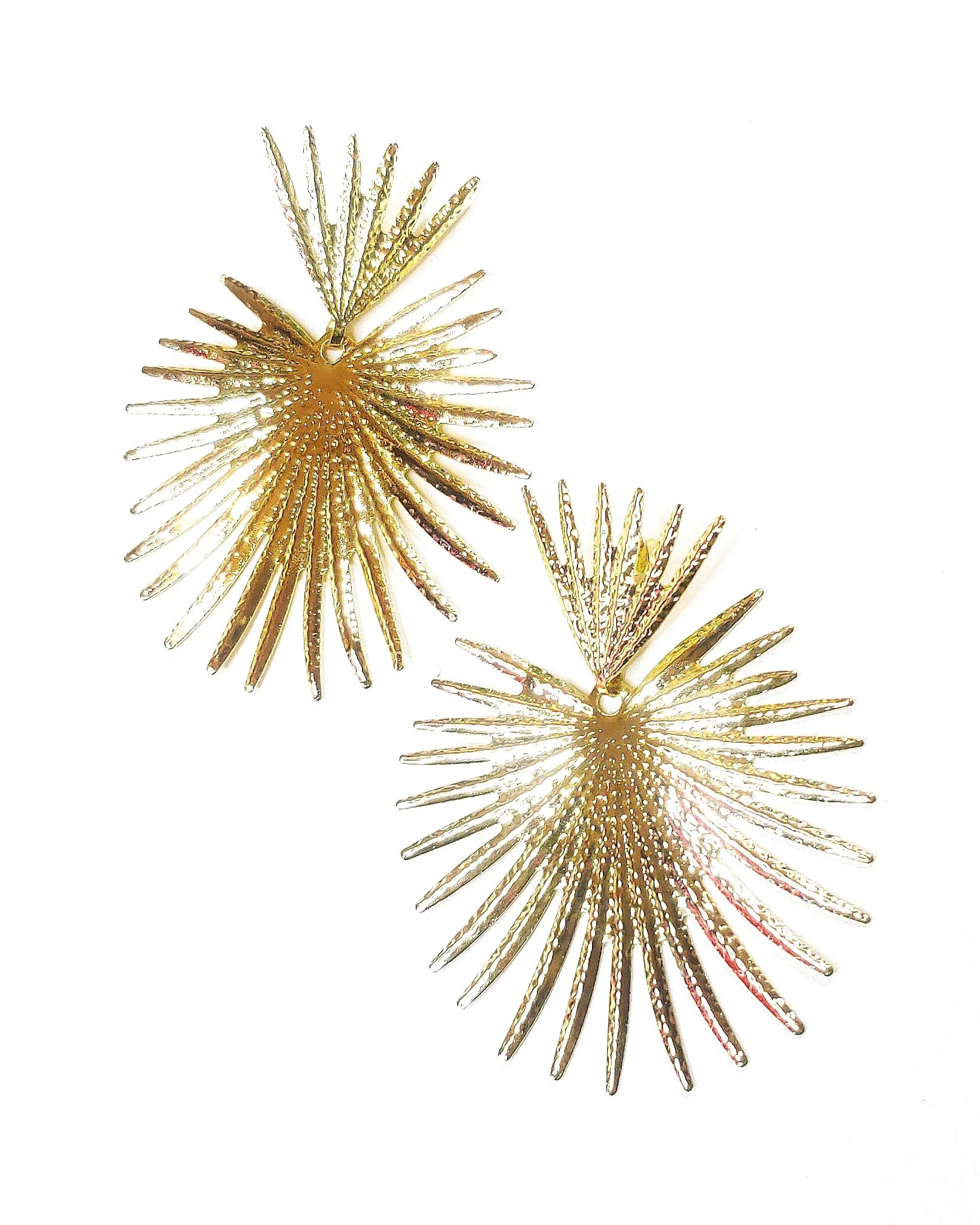 Golden sunshine palm frond tropical tiki bar earrings