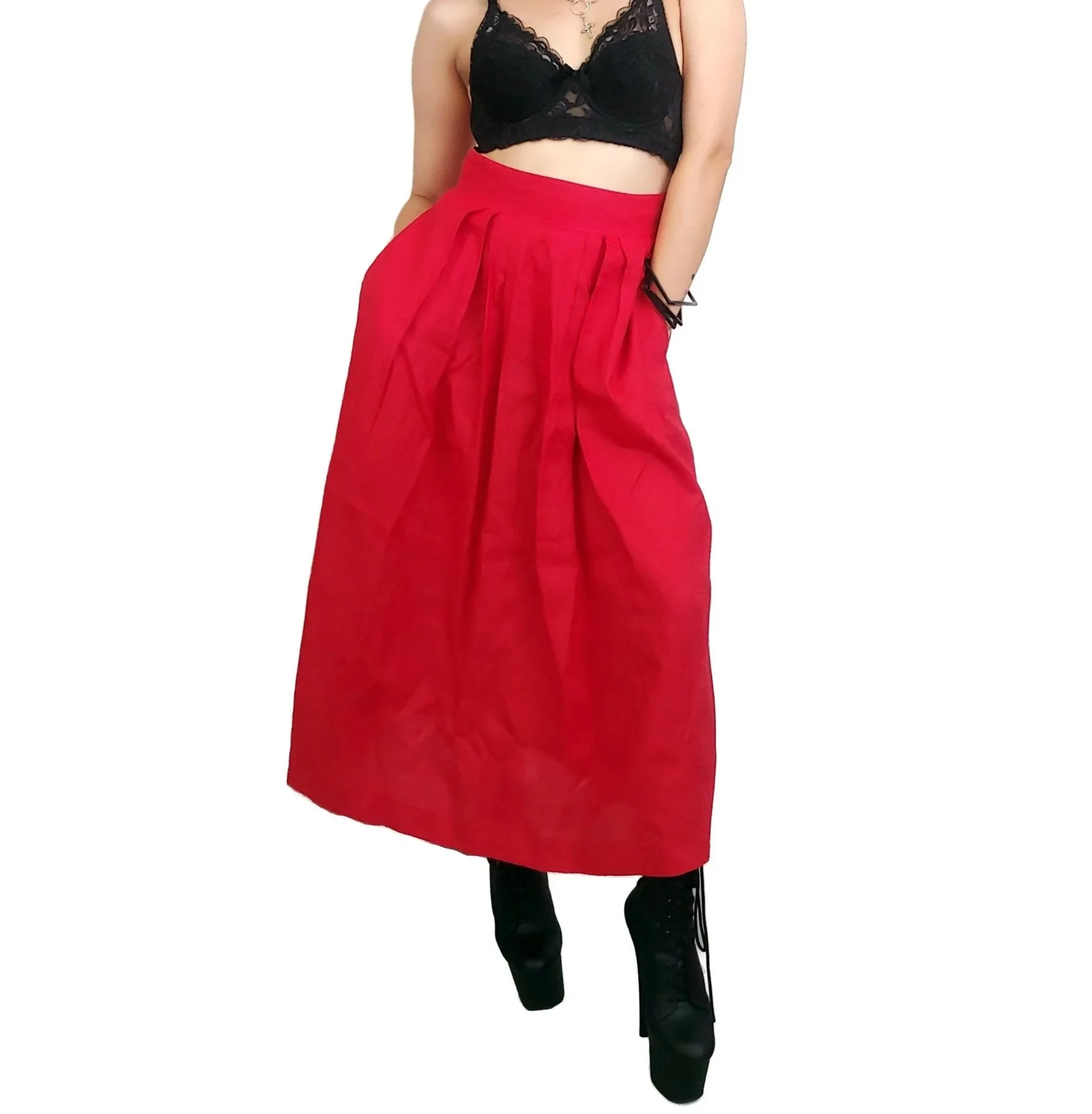 Vintage 1980s Ruby Linen Skirt