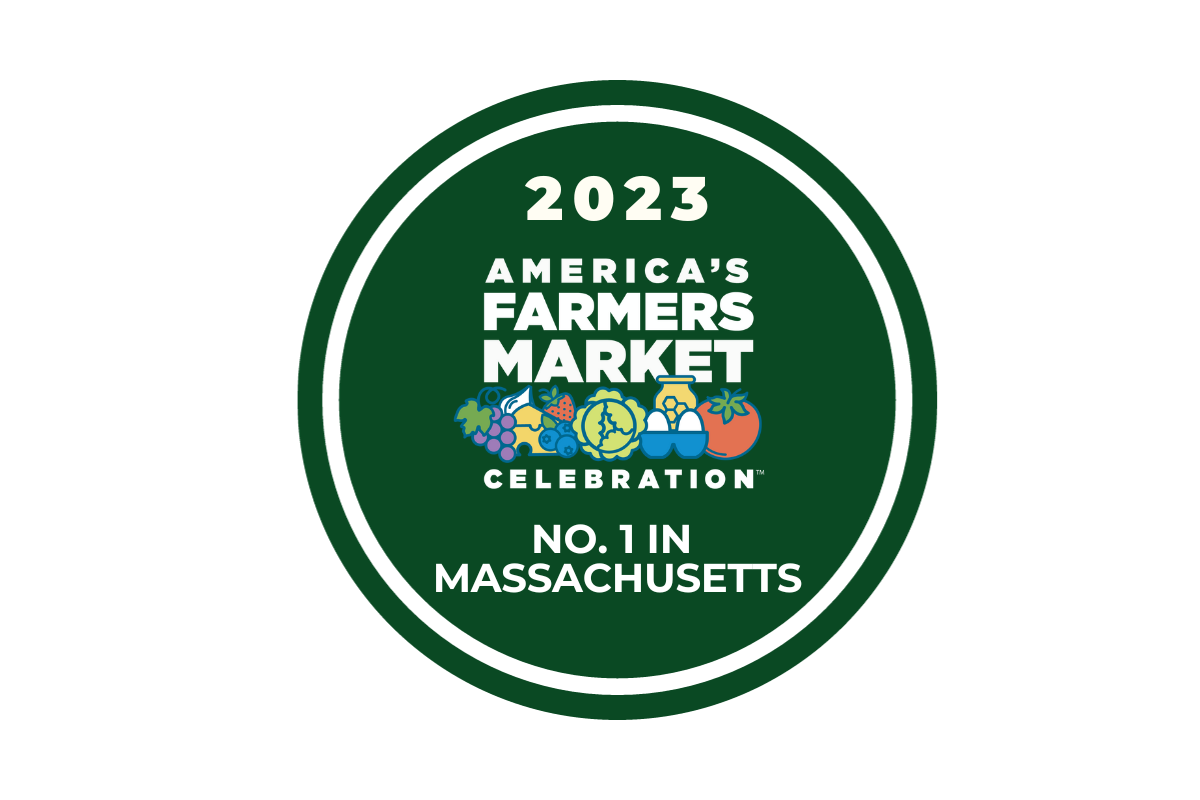 Logo for the 2023 America's Farmers Market Celebration, indicating it is the number one farmers market in Massachusetts.