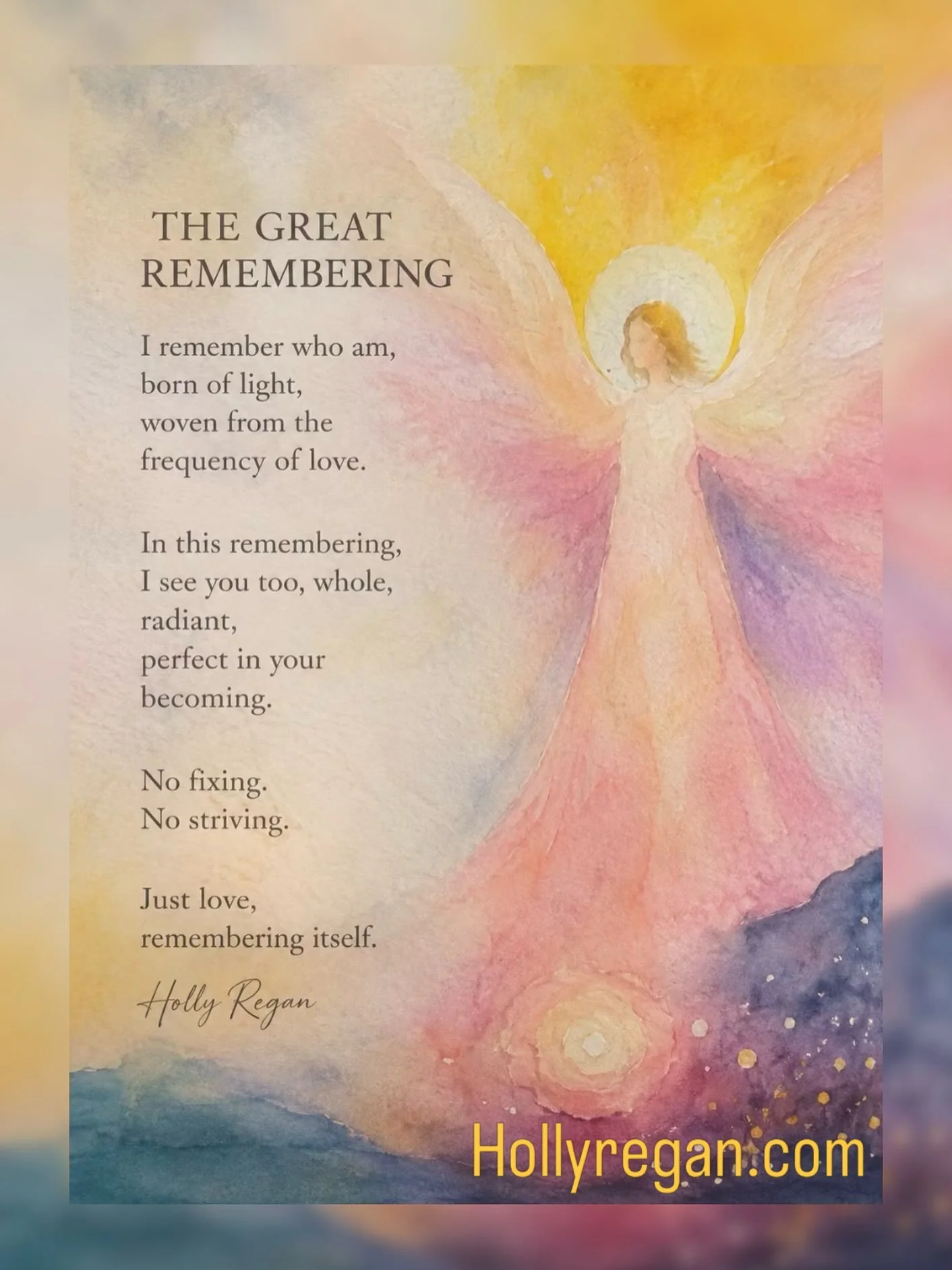 THE GREAT
REMEMBERING
I remember who am, born of light, woven from the frequency of love.
In this remembering, I see you too, whole, radiant,
perfect in your becoming.
No fixing.
No striving.
Just love, remembering itself.