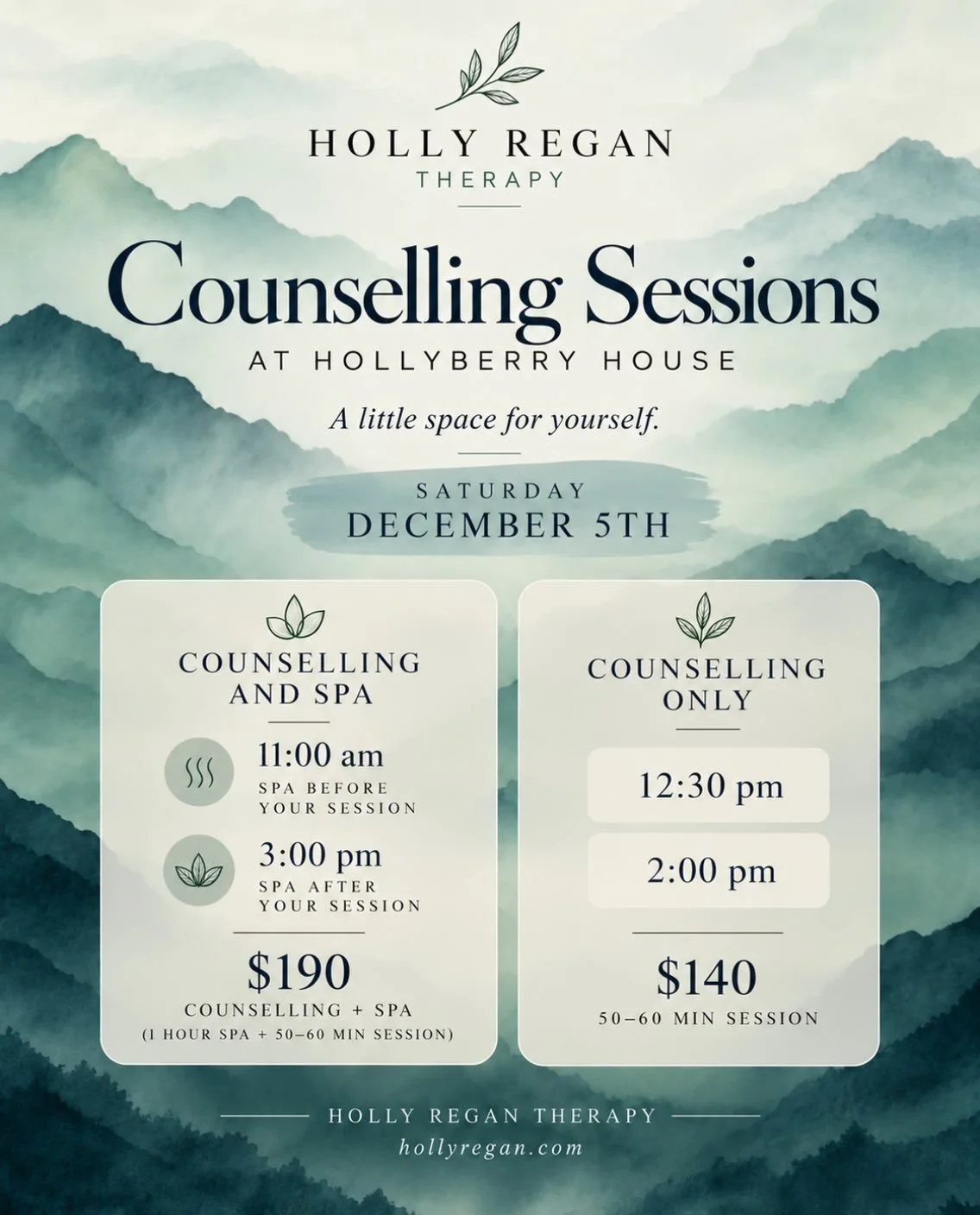 Sometimes, making space for yourself means having somewhere to slow down, reflect and simply be.

From December, I&rsquo;ll be offering monthly Saturday counselling sessions at Hollyberry House in Cooma, bringing together two things that are close to