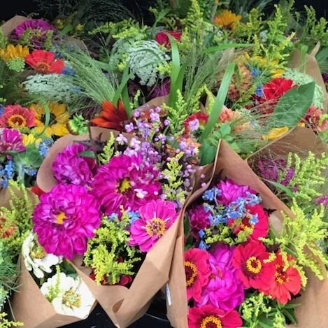 Our favorite reluctant farmer @curtstash just dropped off this week's round of mixed bouquets @citymarketcoop and I hear the South End store may be handing out free customer appreciation hot dogs today!