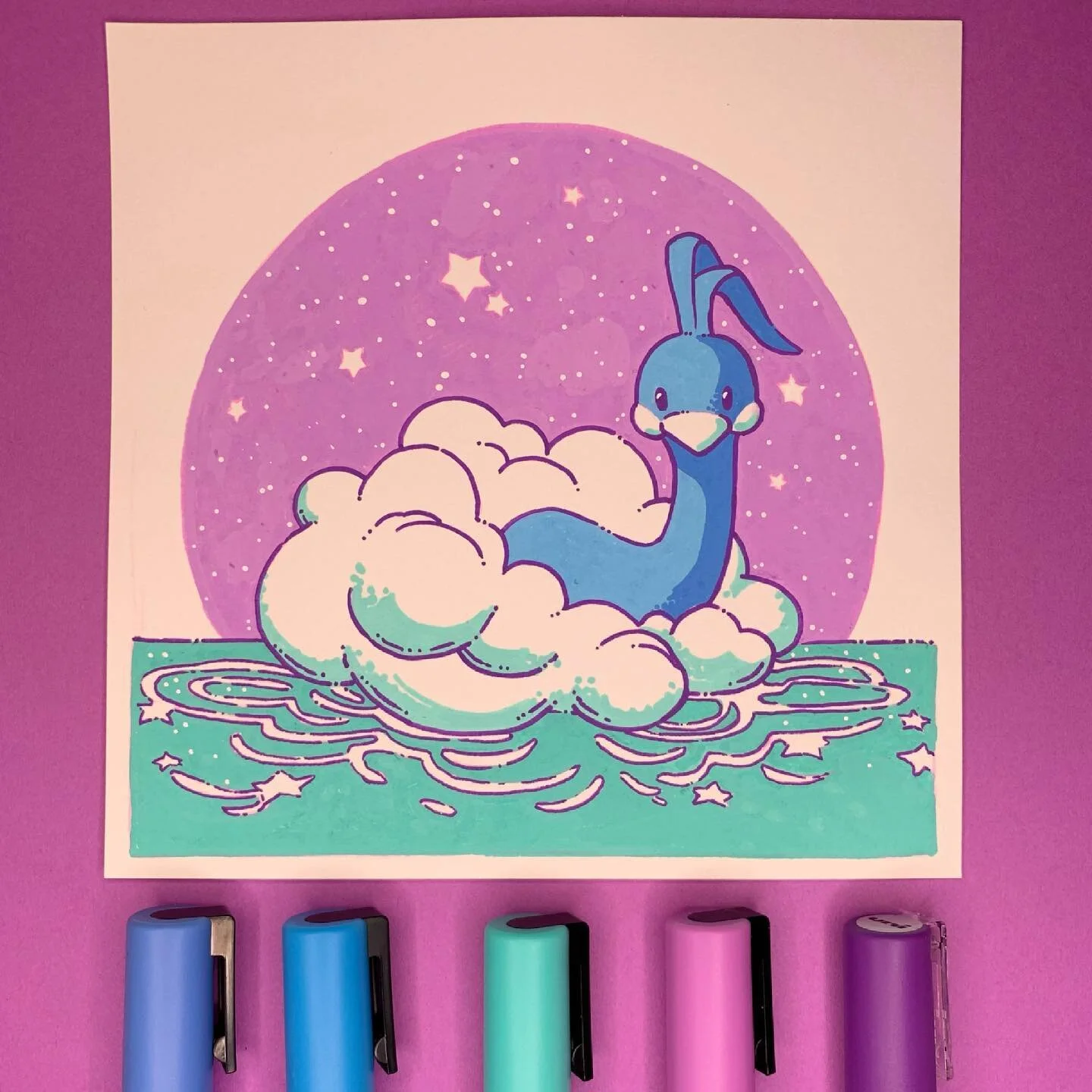 What a lovely Pok&eacute;mon, am I right. I was so happy to photograph them in Pok&eacute;mon Snap #posca #poscapens #poscapaintpens #poscamarkers #poscaart #uniposca #paintpens #traditionalart #limitedpalette #illustration #artistoninstagram #acryli