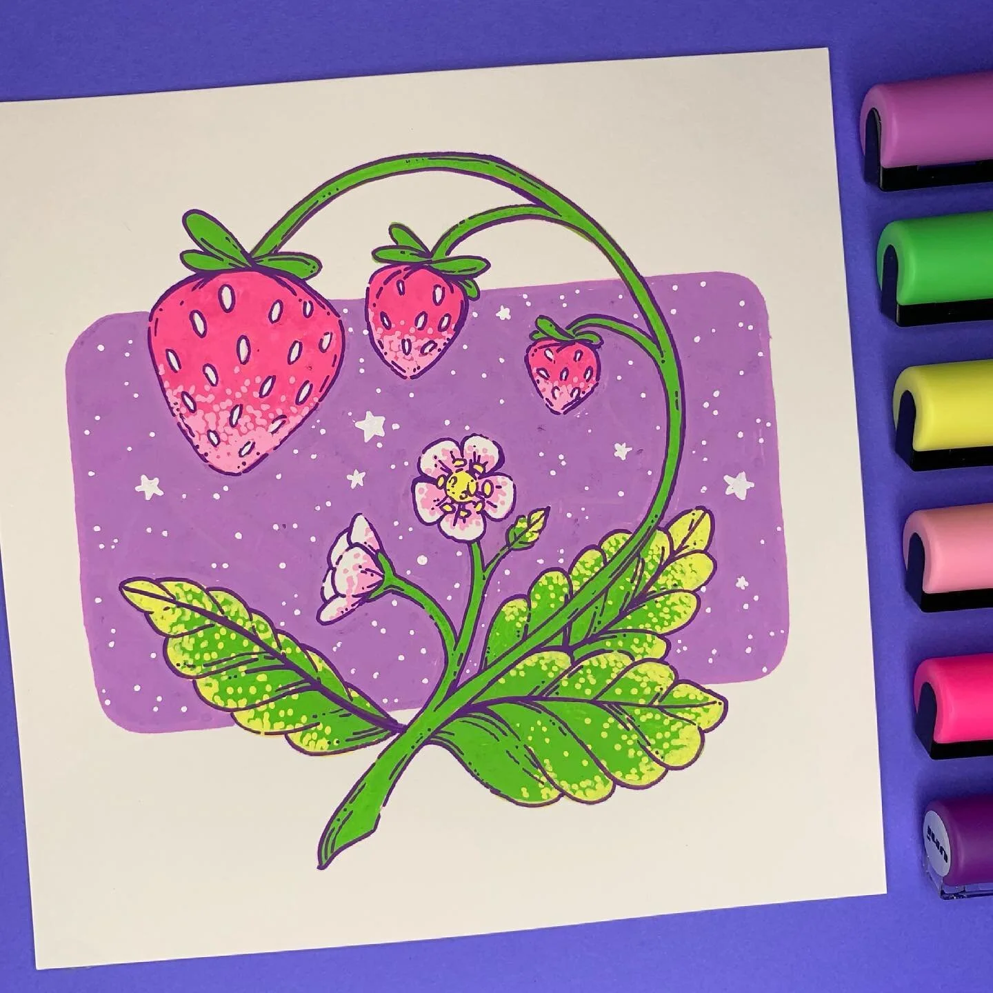 I&rsquo;d say this is a personal favorite so far. #posca #poscapens #poscapaintpens #poscamarkers #poscaart #uniposca #paintpens #traditionalart #limitedpalette #illustration #artistoninstagram #acrylicmarker #strawberry #strawberries #blossom #paste