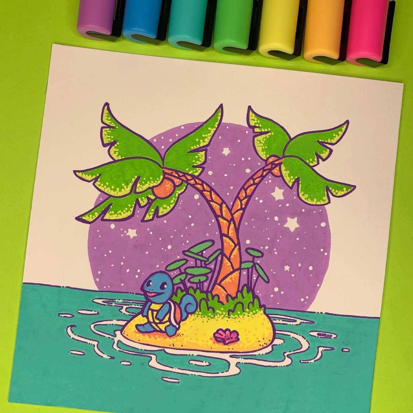 The beaches in Pok&eacute;mon Snap are inspiring! #posca #poscapens #poscapaintpens #poscamarkers #poscaart #uniposca #paintpens #traditionalart #limitedpalette #illustration #artistoninstagram #acrylicmarker #pokemon #pokemonsnap #pok&eacute;mon #sq