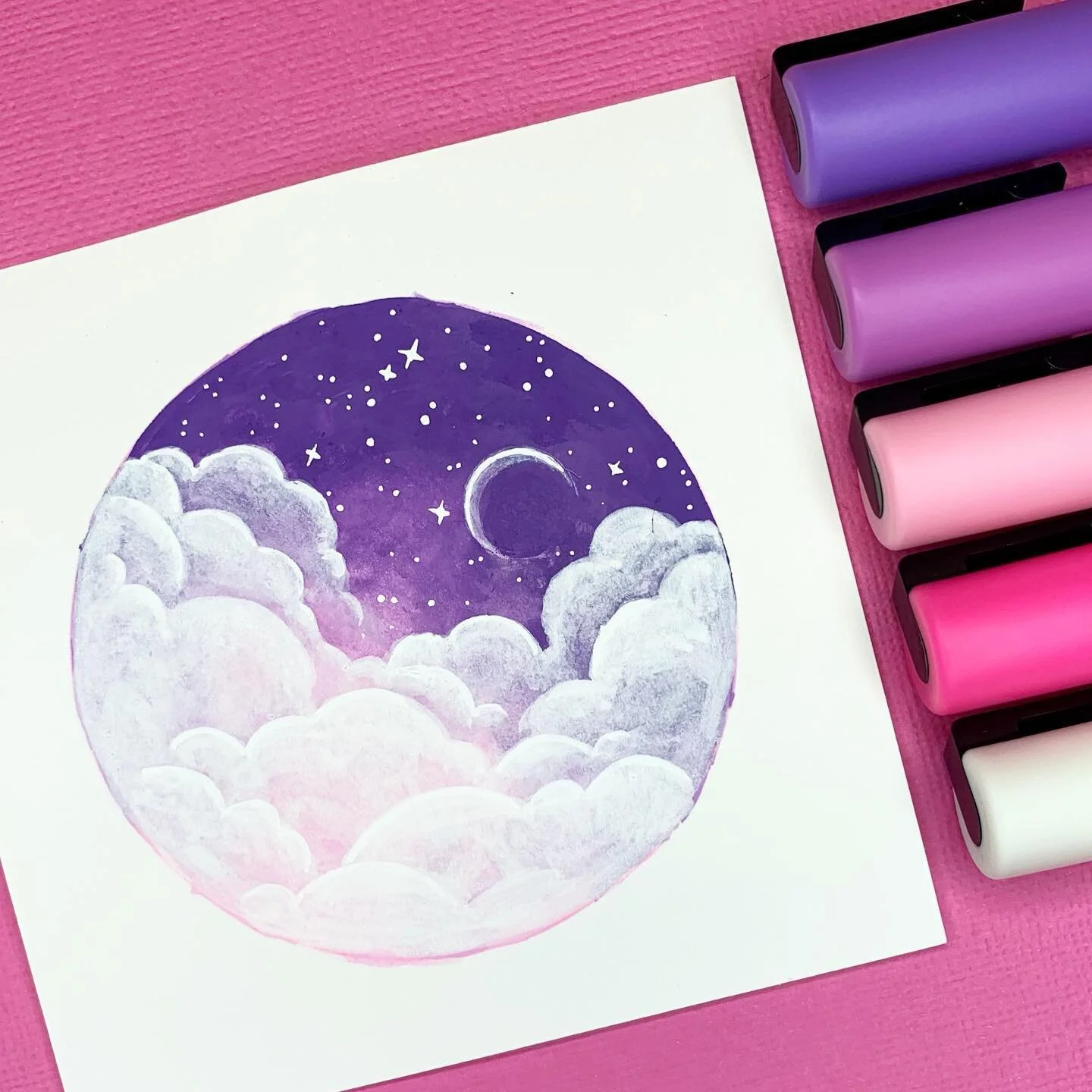 A little cloudy space painting! Tried my hand at blending the Poscas! #posca #poscapens #poscapaintpens #poscamarkers #poscaart #uniposca #paintpens #traditionalart #limitedpalette #illustration #artistoninstagram #acrylicmarker #space #clouds #purpl