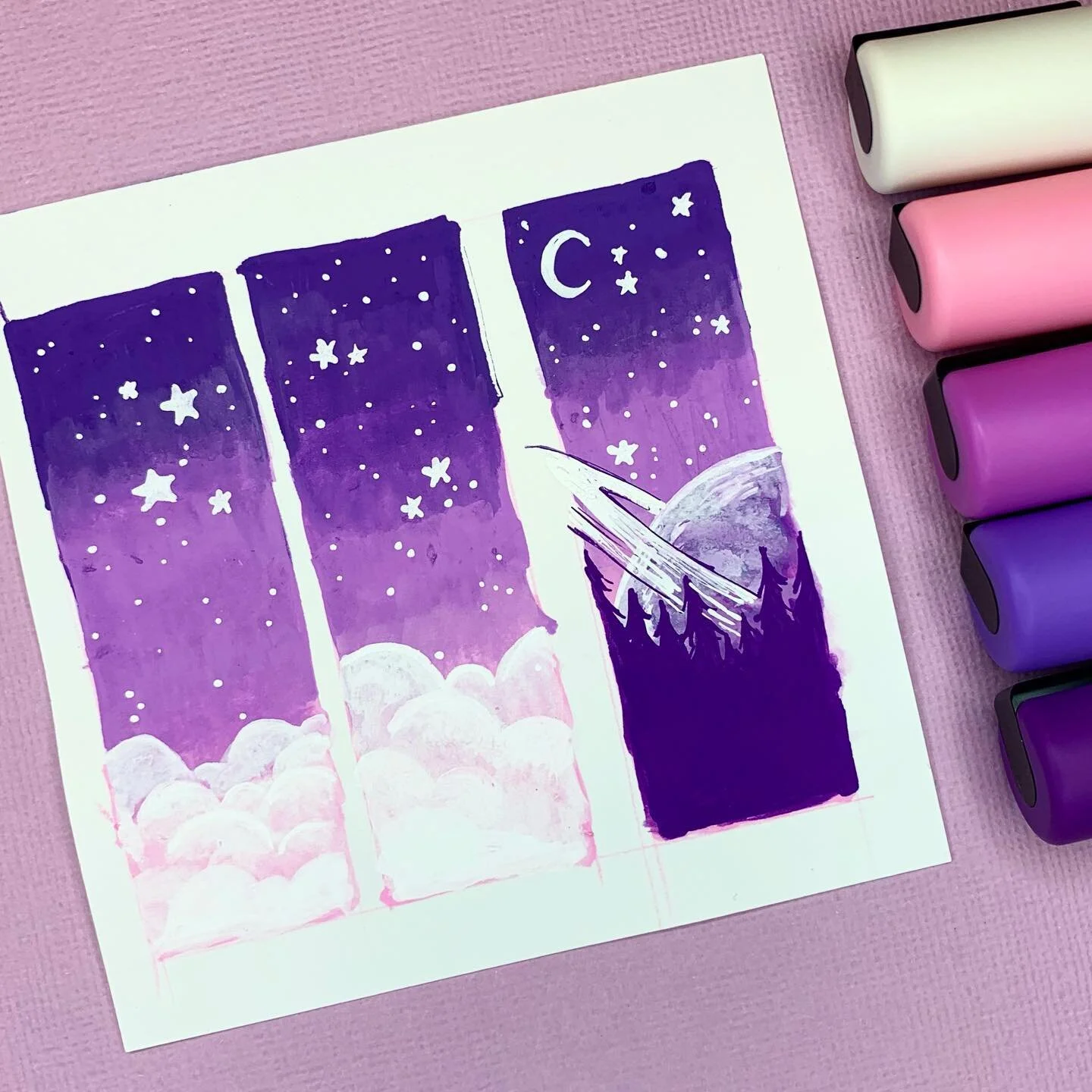 This was just some blending/spacescape practice/prep. More spacescapes to come! #posca #poscapens #poscapaintpens #poscamarkers #poscaart #uniposca #paintpens #traditionalart #limitedpalette #illustration #artistoninstagram #acrylicmarker 
#spaceart 