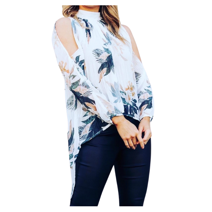 White Floral Print Blouse — Luxury Threads