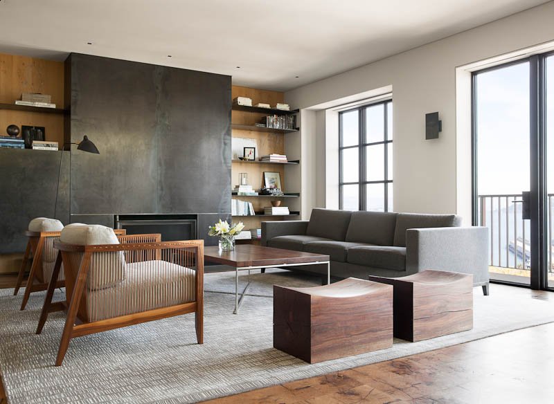 Custom hearth and living room in a remodeled Telegraph Hill home