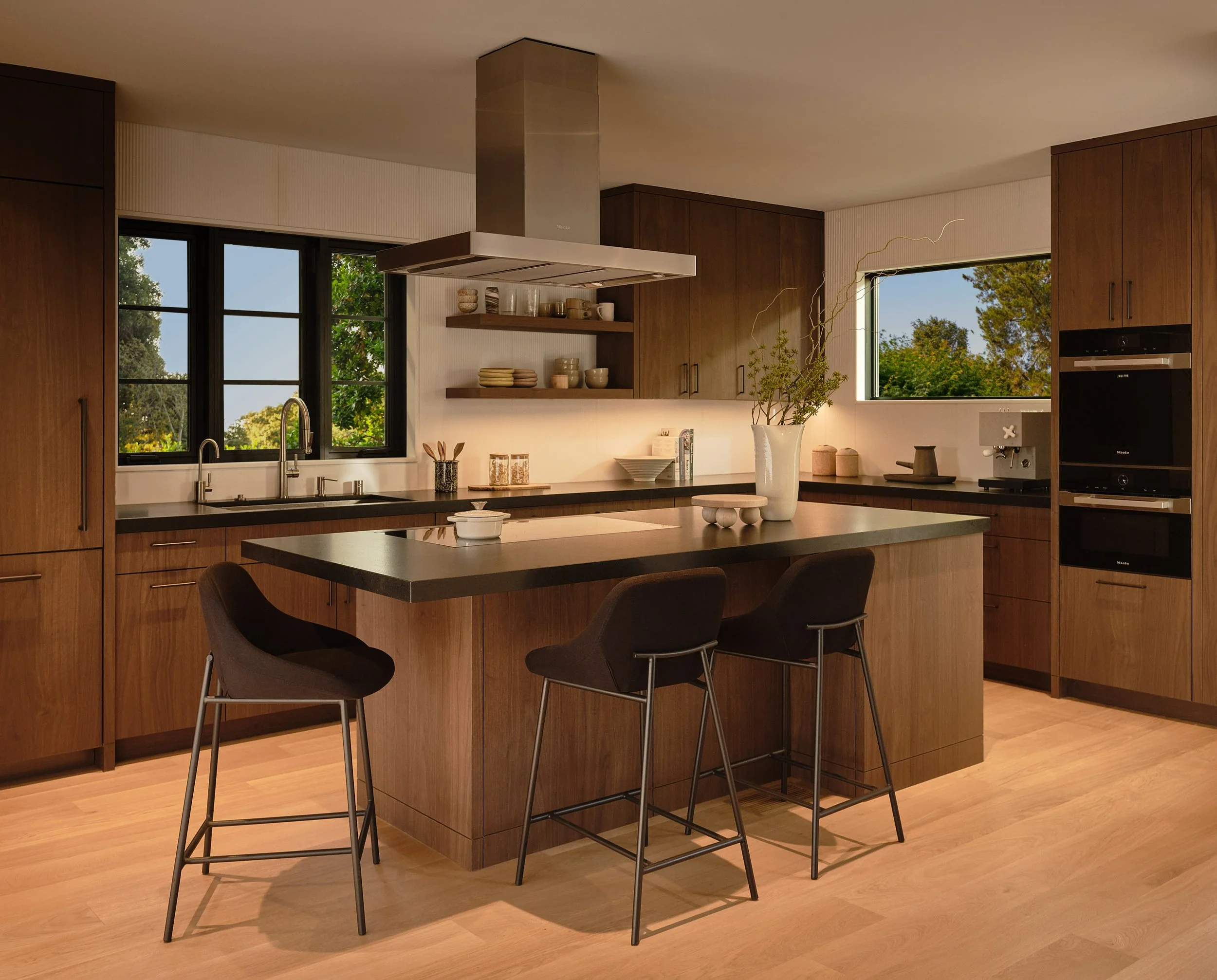 Custom kitchen with natural wood cabinetry