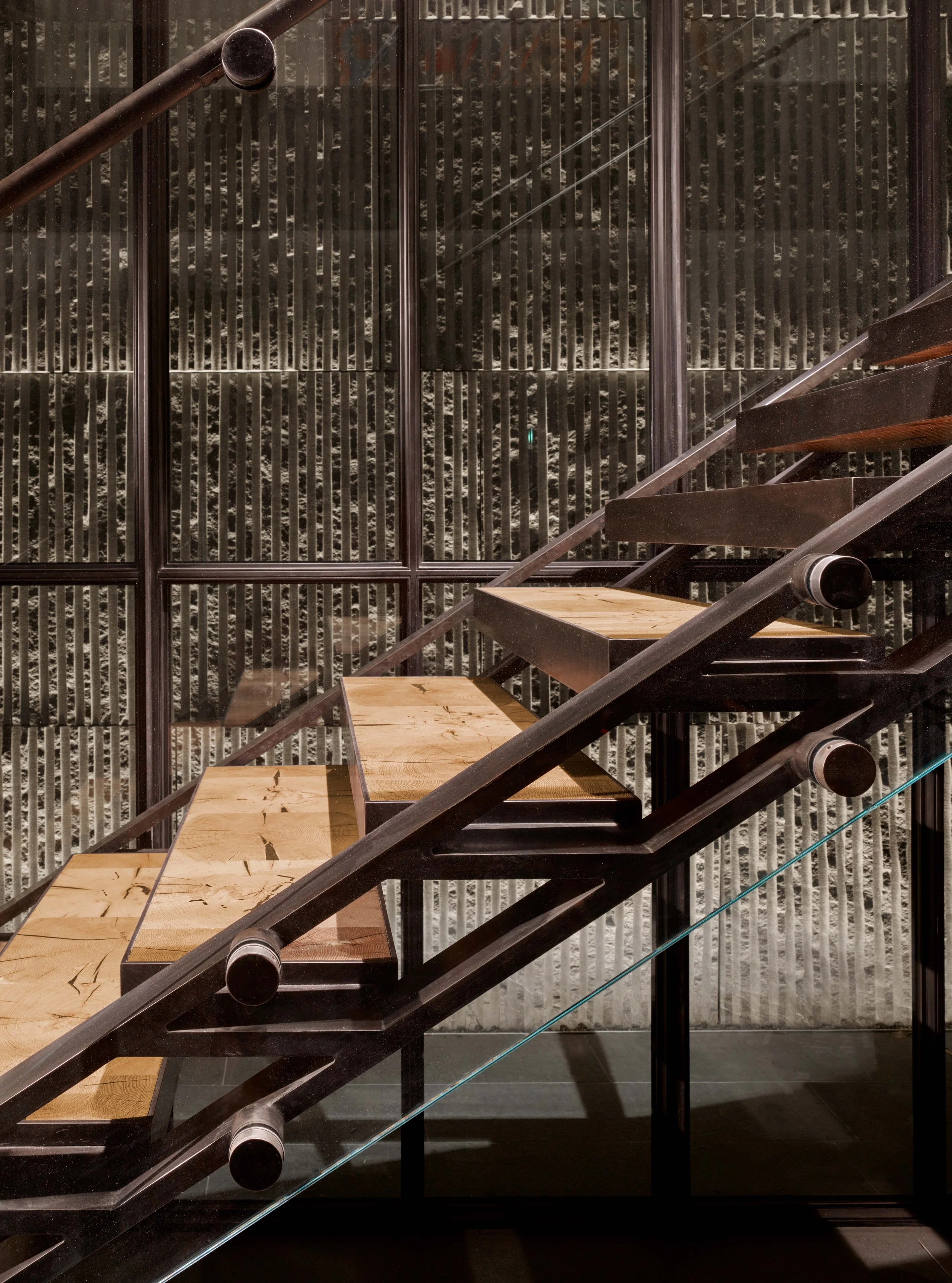 Custom wood stair treads and steel structure in a San Francisco residence