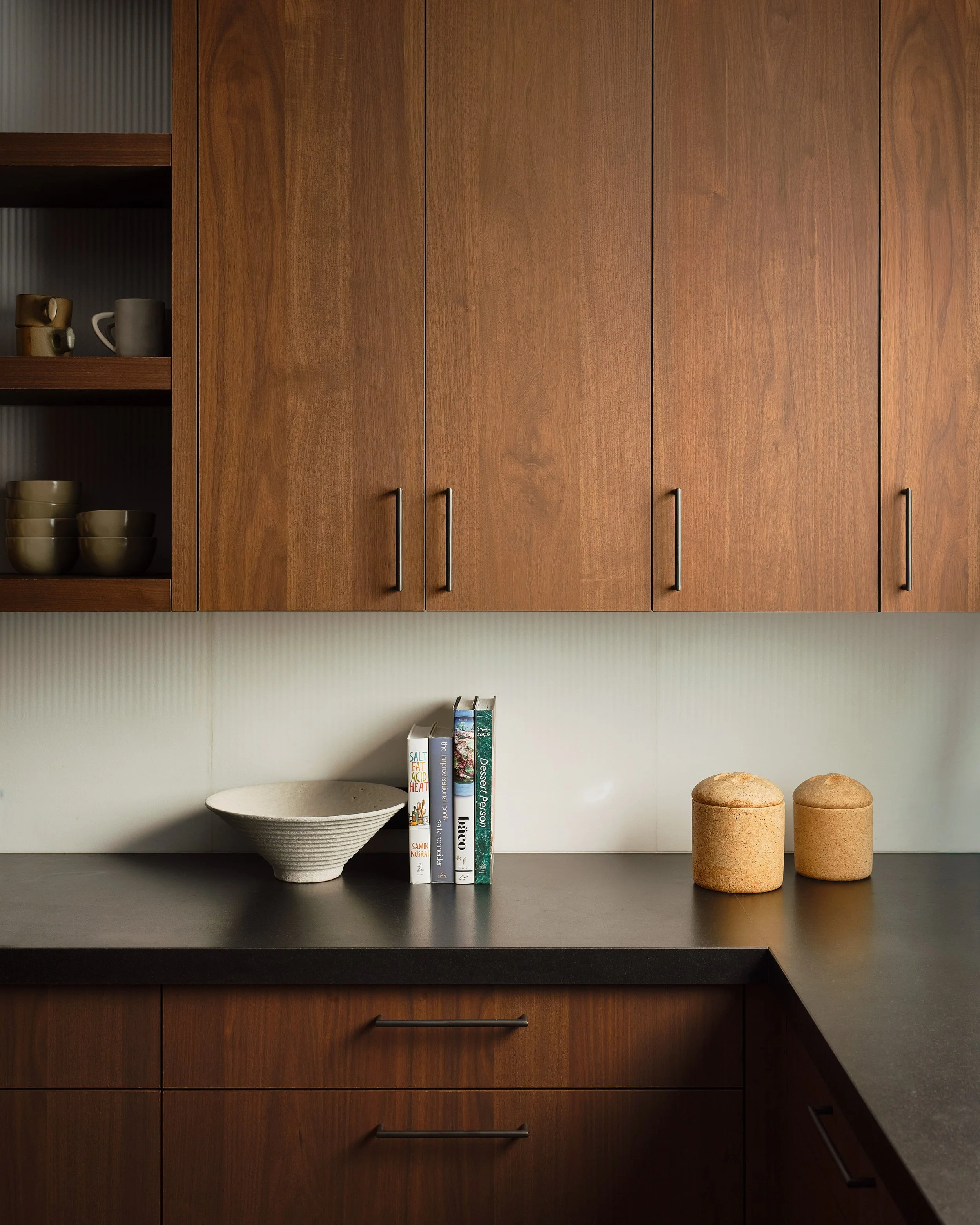 Custom kitchen cabinetry with warm wood finishes