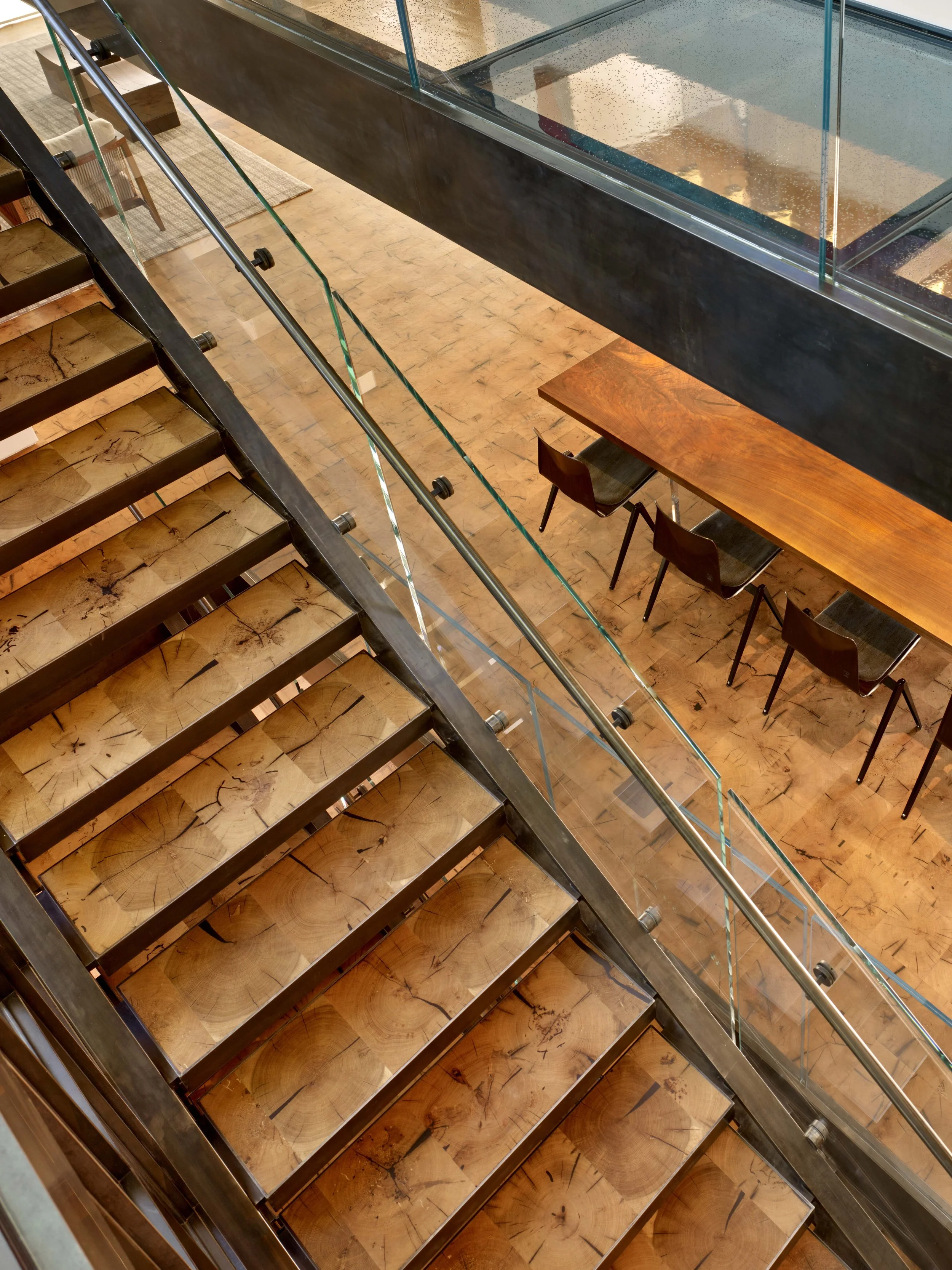 Reclaimed end-grain oak flooring in a San Francisco residential remodel