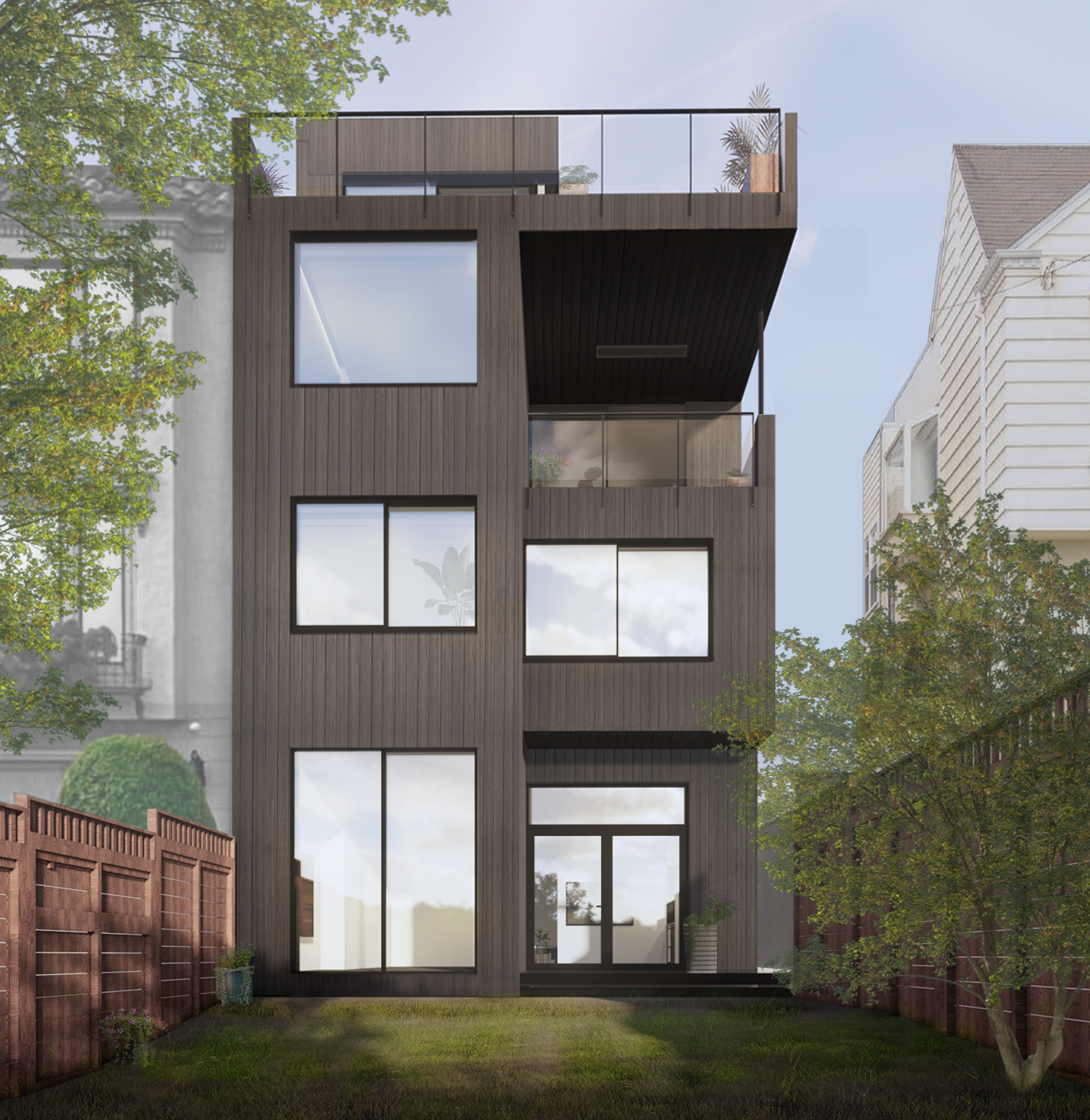 contemporary potrero residence with private backyard and cedar wood facade, residential design by studio ovo